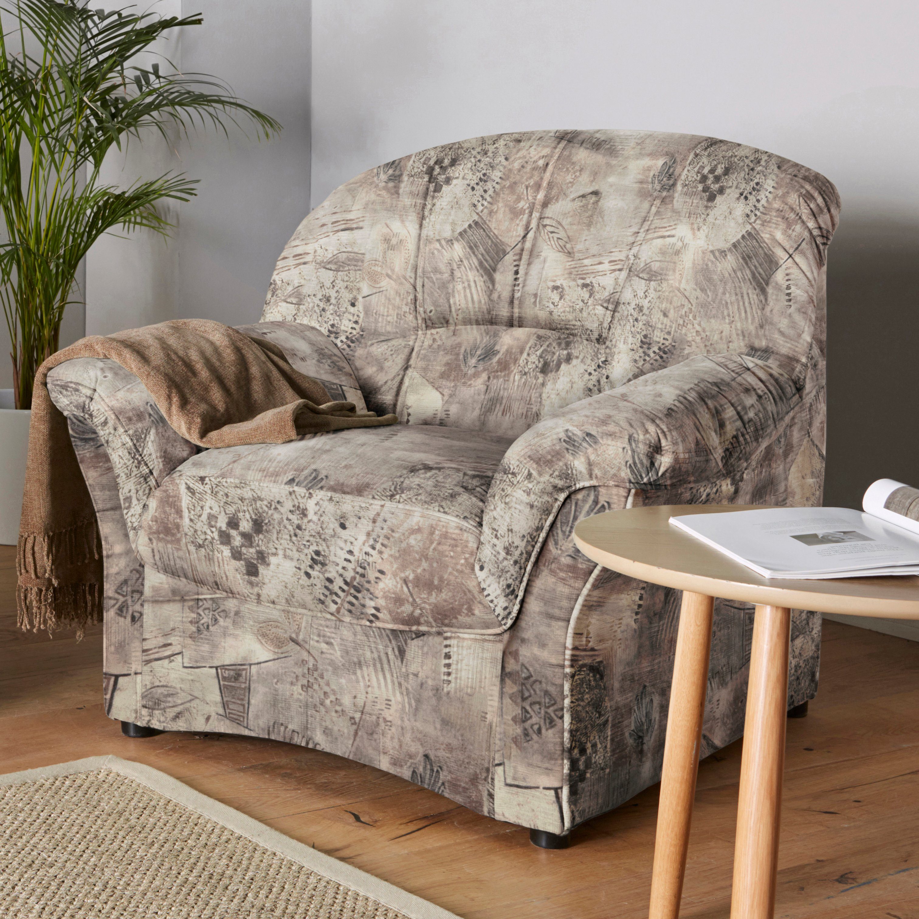 DOMO collection Sessel Bahia belastbar bis 140kg/ Sitz, Breite 102cm, Federkern, Microfaser MELROSE®, mocca
