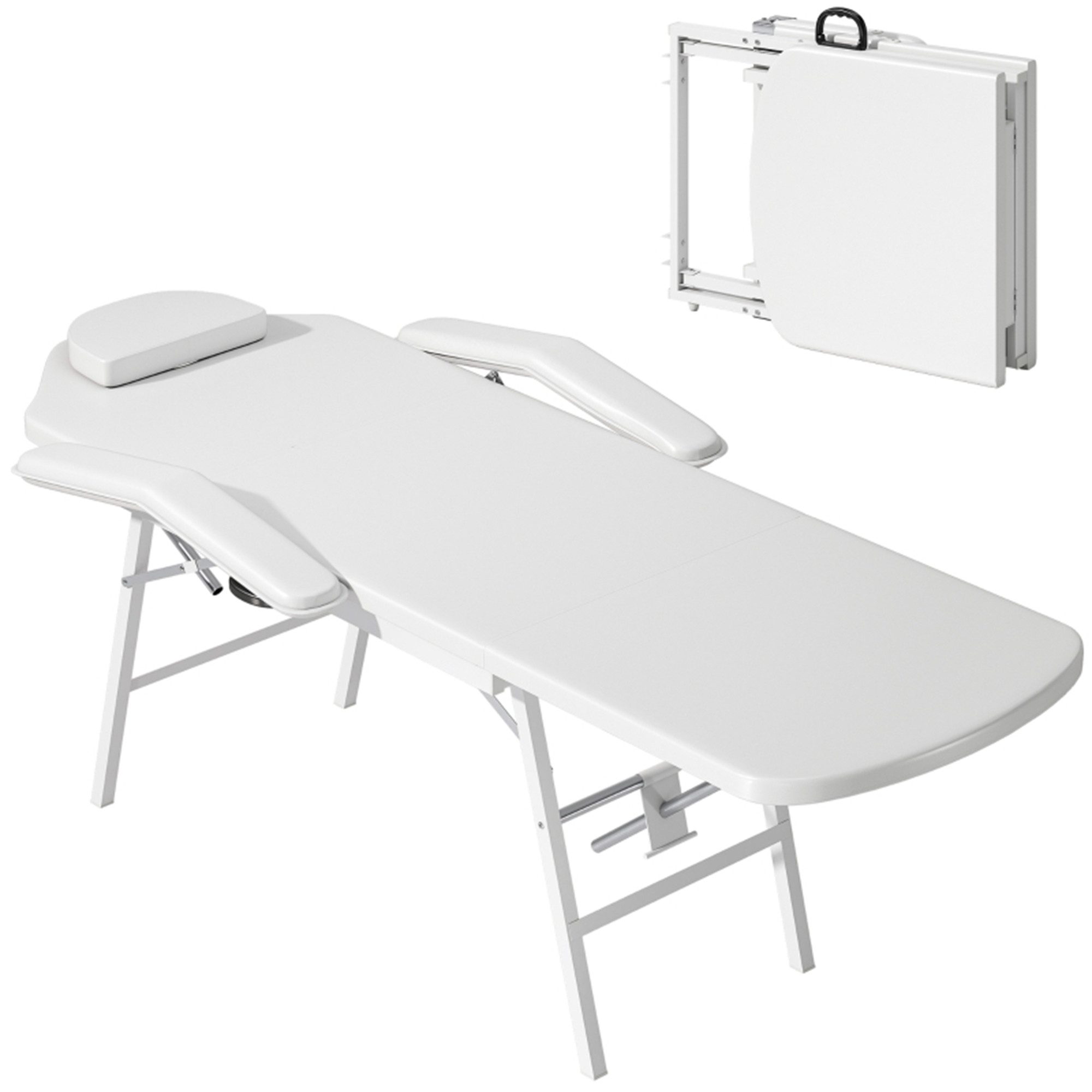 MC Star Massageliege Tragbarer Massagetisch, Klappbare Massageliege mit Kunstleder-Bezug (Schaumstoff-Polsterung, Stahlrahmen, Weiß)