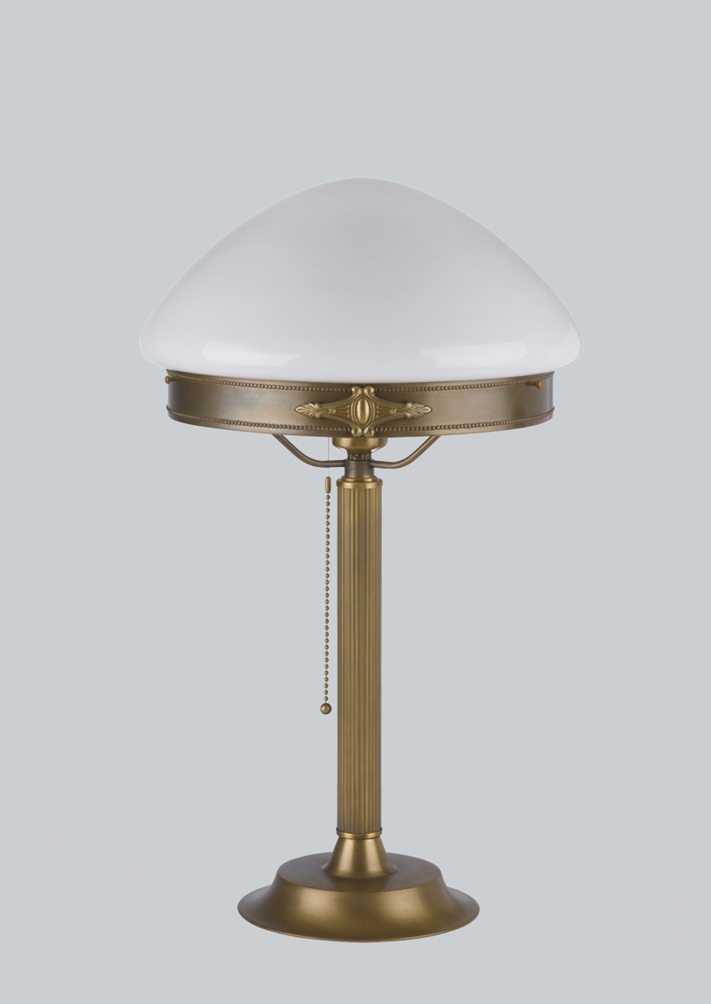 Licht-Erlebnisse Nachttischlampe Z17, ohne Leuchtmittel, Tischleuchte Weiß  E27 49 cm Echt-Messing Glas Zugschalter Jugendstil