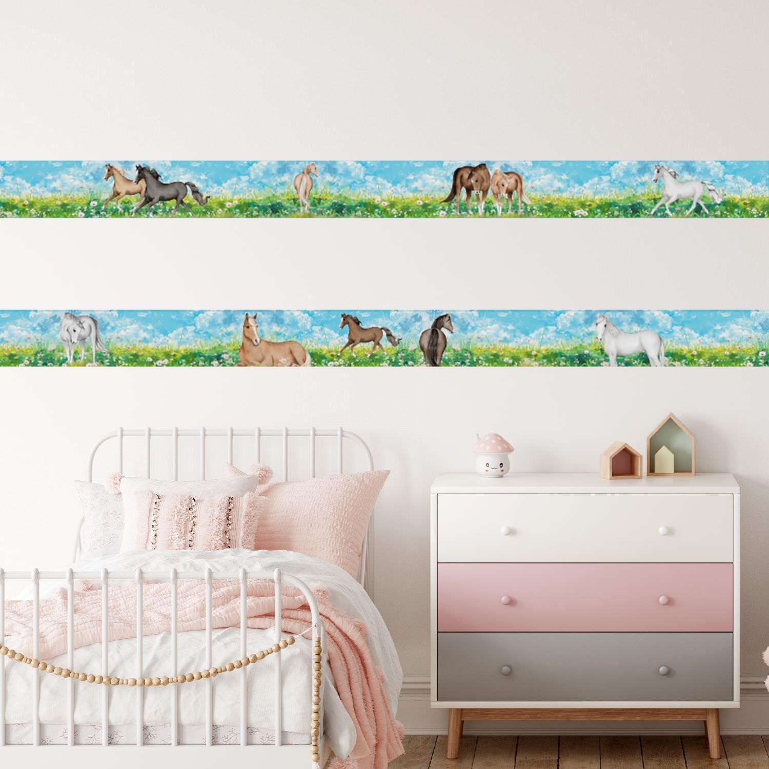 Sunnywall Bordüre Bordüre Pferde – liebevoll gestaltete Vliestapete (300 cm), Pferde, (1 St), hochwertige 200 g/m² Vliestapete