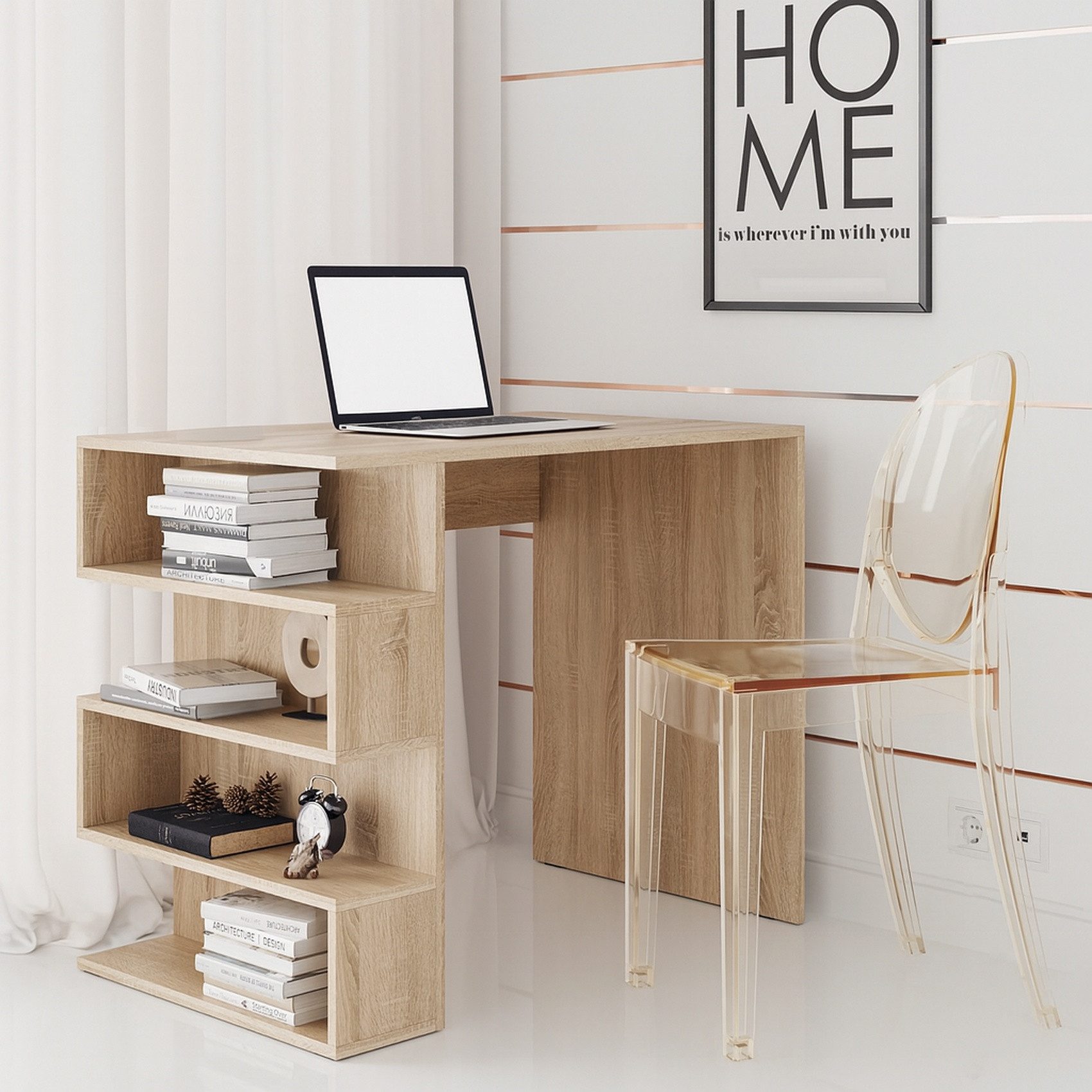 Raumhirsch Furniture Schreibtisch Computertisch, Bürotisch, Arbeitsplatz, Büroschreibtisch (Maße: 90 x 73,9 x 56 cm (4 offene Fächer, stabile Konstruktion), viele Farbvarianten), integriertes Regal, moderne Optik, einfache Montage