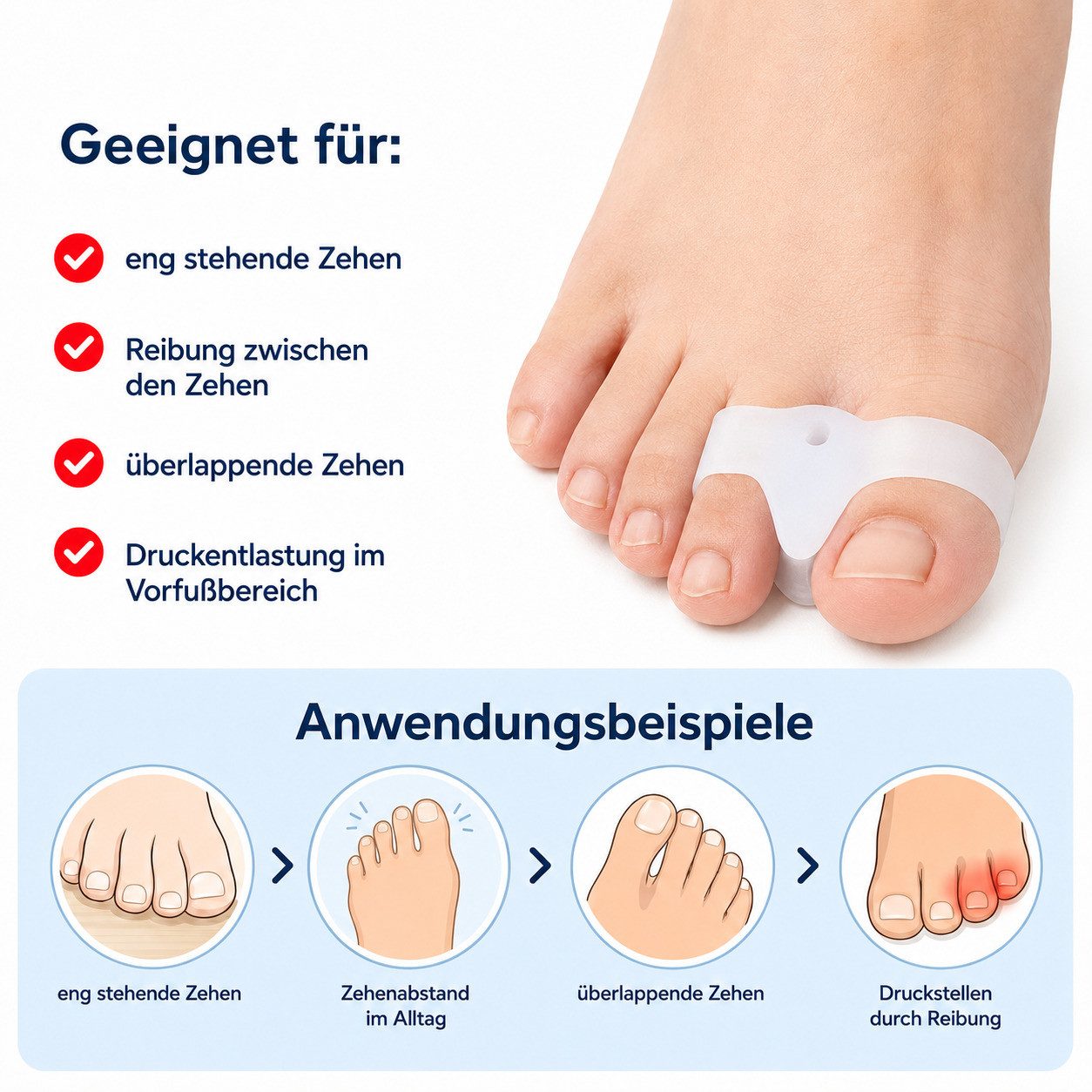 COOL-i ® Zehenkorrektor Zehenkorrektor Set – 2 Paar Gel-Zehentrenner, bei Hallux Valgus & überlappenden Zehen