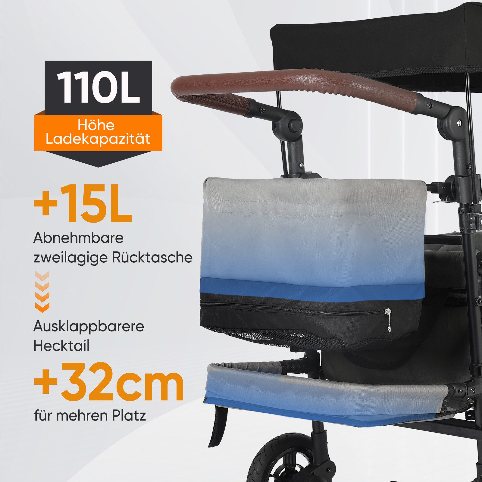 Sekey Bollerwagen Sekey Bollerwagen Faltbar mit Dach 150KG mit 3-Punkt-Sicherheitsgurte – Bild 5 von 5