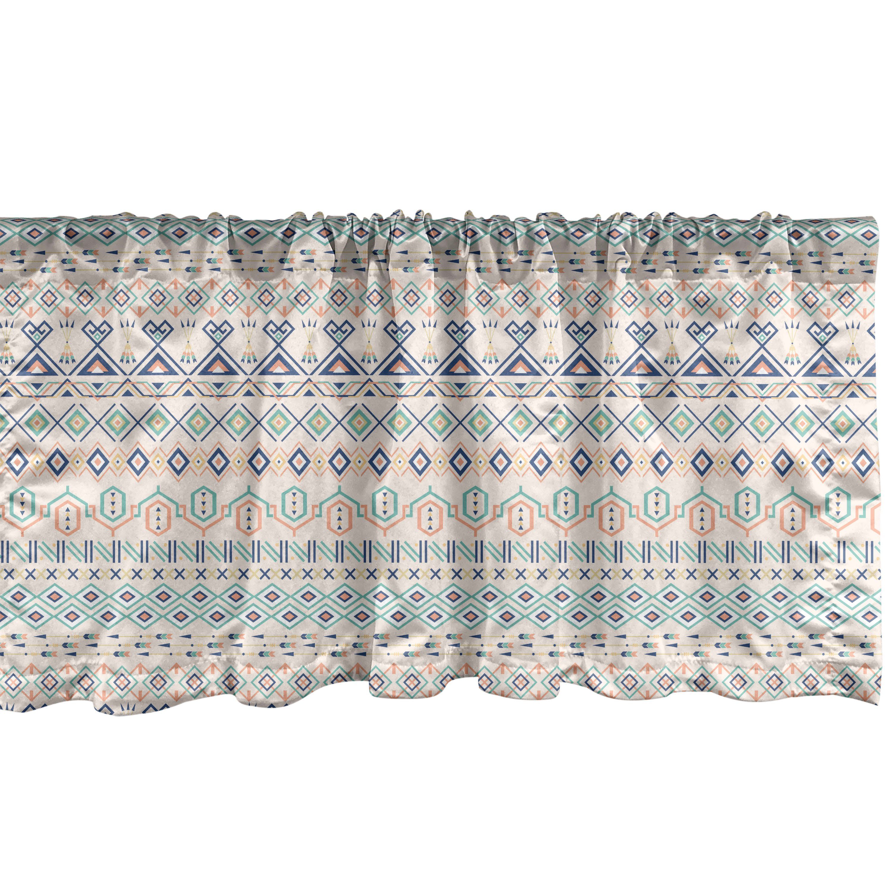 Scheibengardine Vorhang Volant für Küche Schlafzimmer Dekor mit Stangentasche, Abakuhaus, Microfaser, Geometrisch Aztec Motive Squares