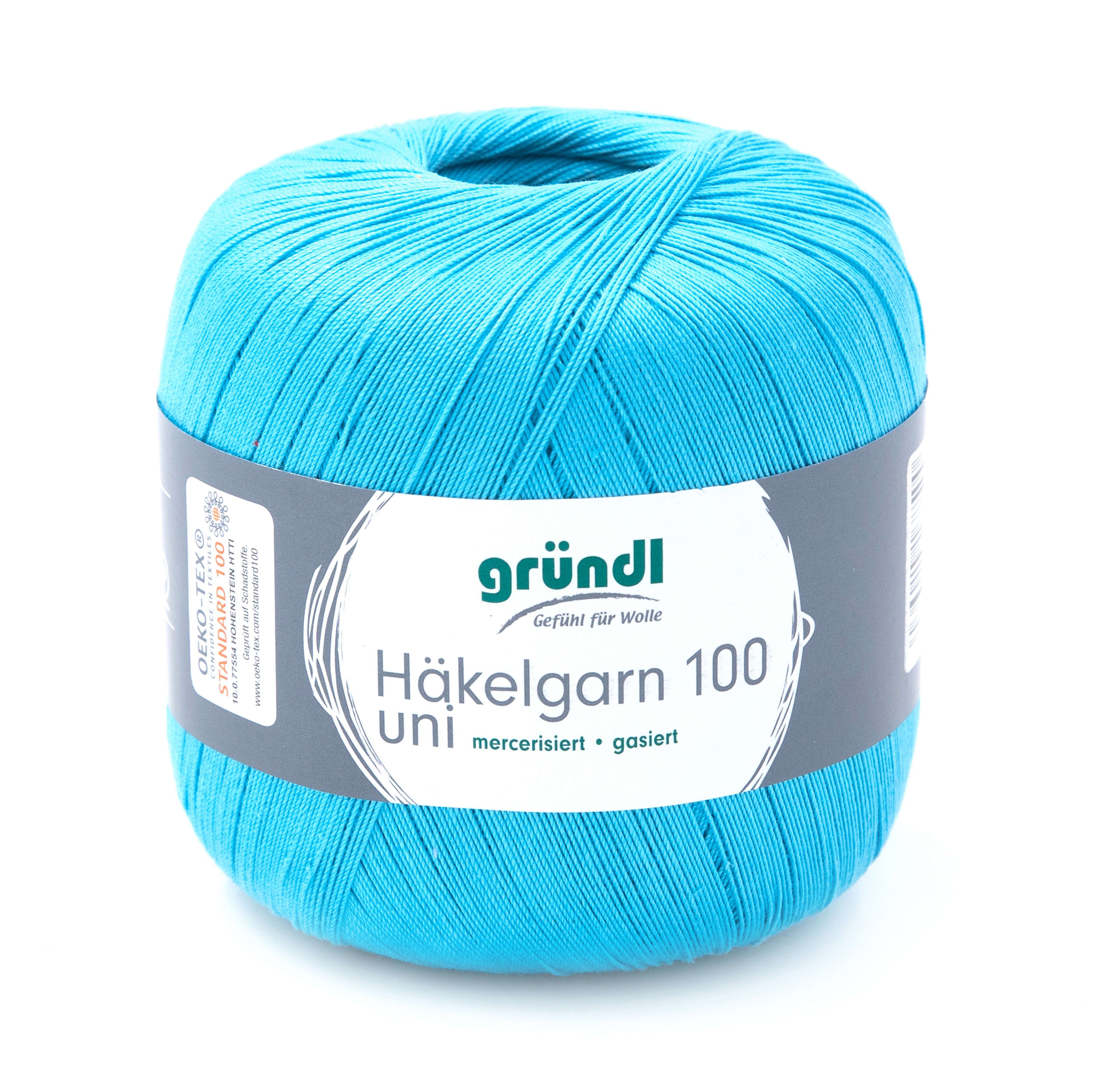 Gründl Häkelgarn 100, Baumwolle dünn zum Häkeln Handarbeiten DIY, 100g Häkelwolle, 566,00 m (Baumwollgarn, Filethäkelgarn), 60° waschbar