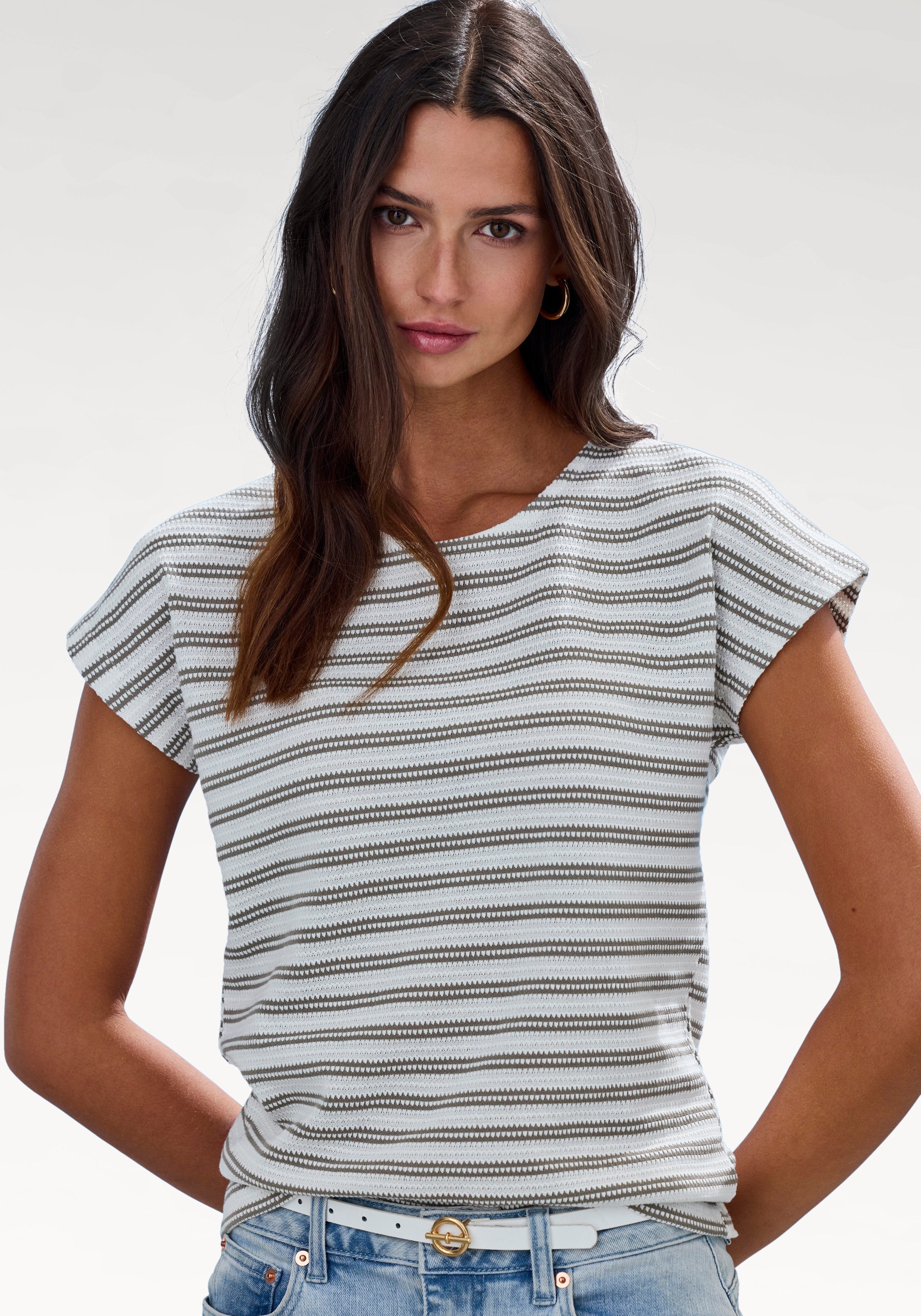 Vivance by Lascana Kurzarmshirt mit modischem Streifenmuster aus angenehmer Baumwoll-Strickqualität