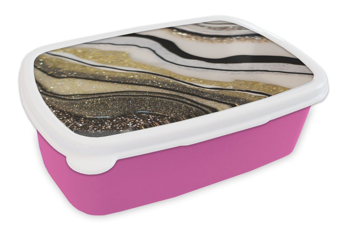 MuchoWow Lunchbox Edelstein - Snackbox, - Kinder, für Natur, - Marmor Kunststoff Mädchen, Erwachsene, Kunststoff, Brotdose (2-tlg), Abstrakt rosa Brotbox