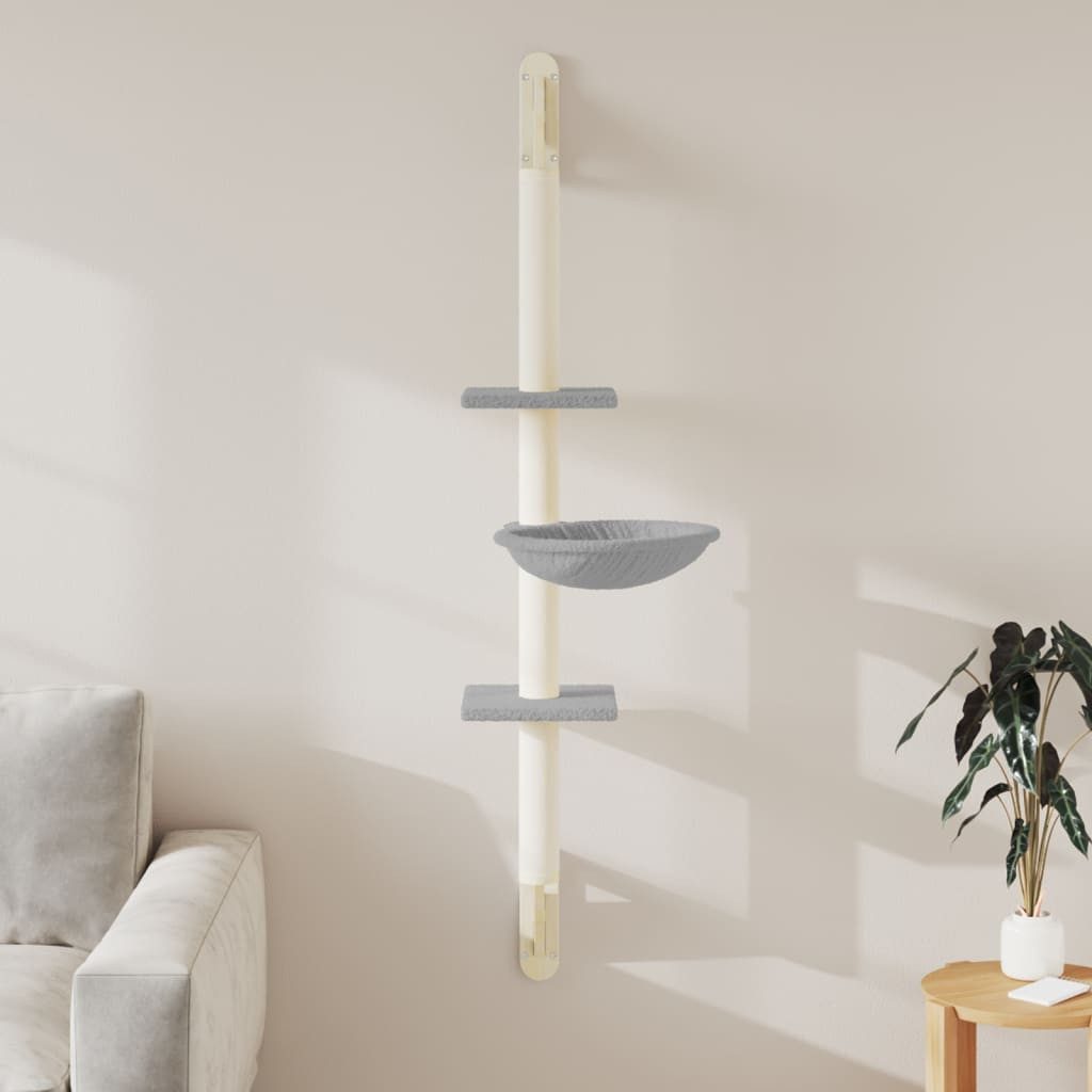 vidaXL Kratzbaum, Kratzbaum mit Kratzsäule Wandmontage Hellgrau 142,5 cm