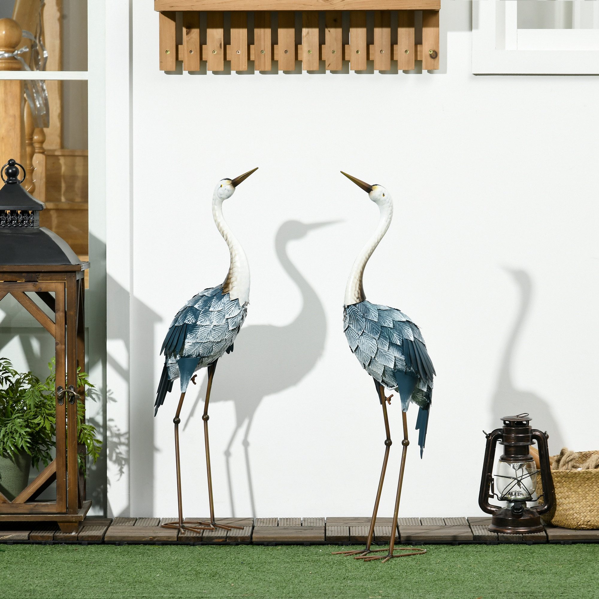 Outsunny Gartenfigur 2er Set Gartenstatue Kraniche, günstig online kaufen