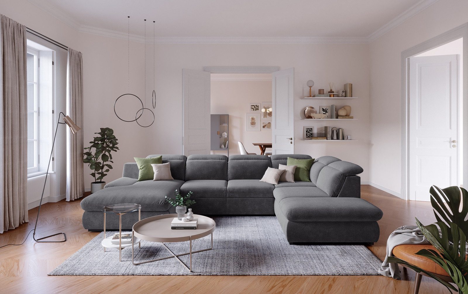 COTTA Wohnlandschaft Lorena, mit Schlaffunktion & Bettkasten, verstellbare Kopflehnen