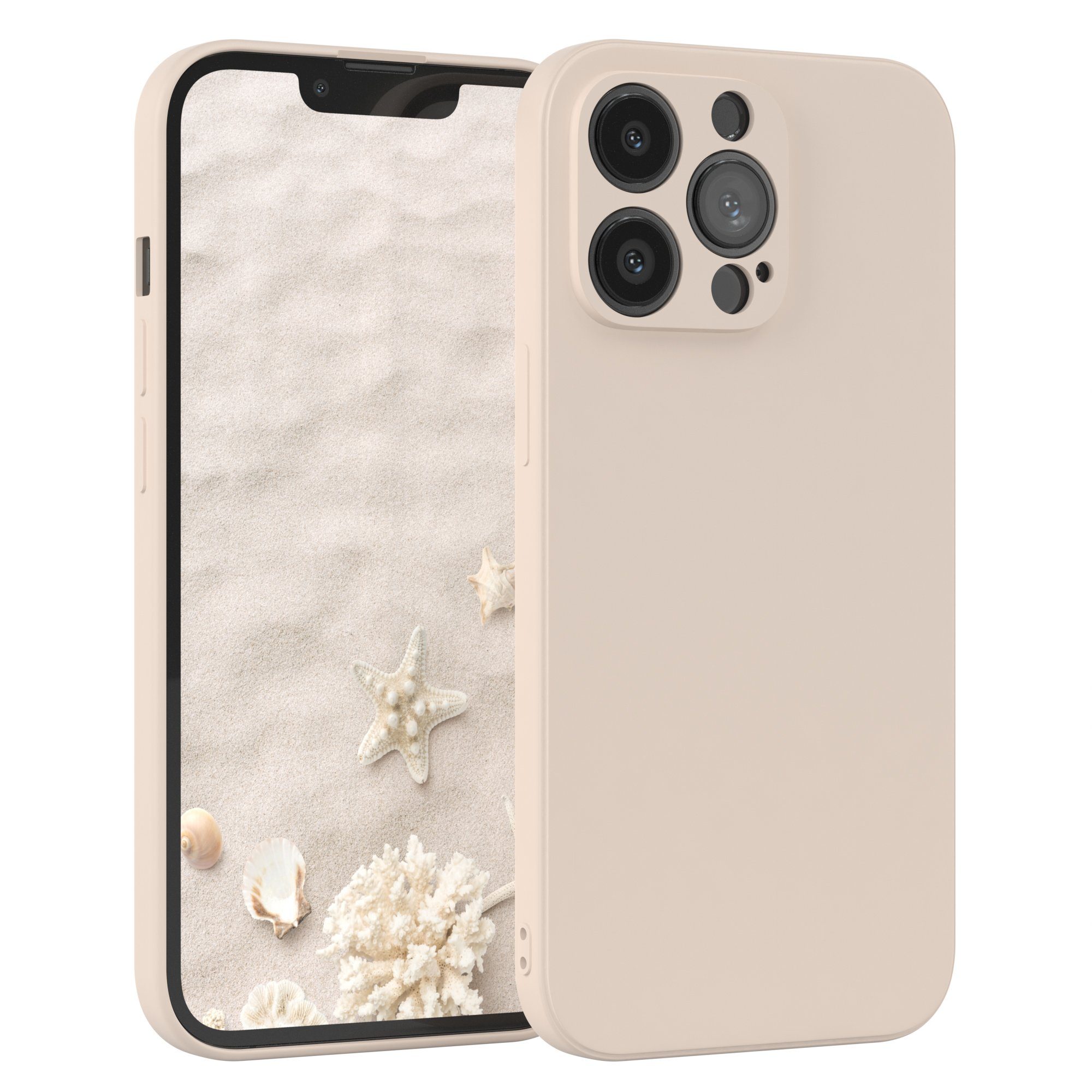 EAZY CASE Handyhülle TPU Hülle für Apple iPhone 13 Pro 6,1 Zoll, Bumper Case Matt Slimcover Silikonschutzhülle elastisch Taupe / Beige