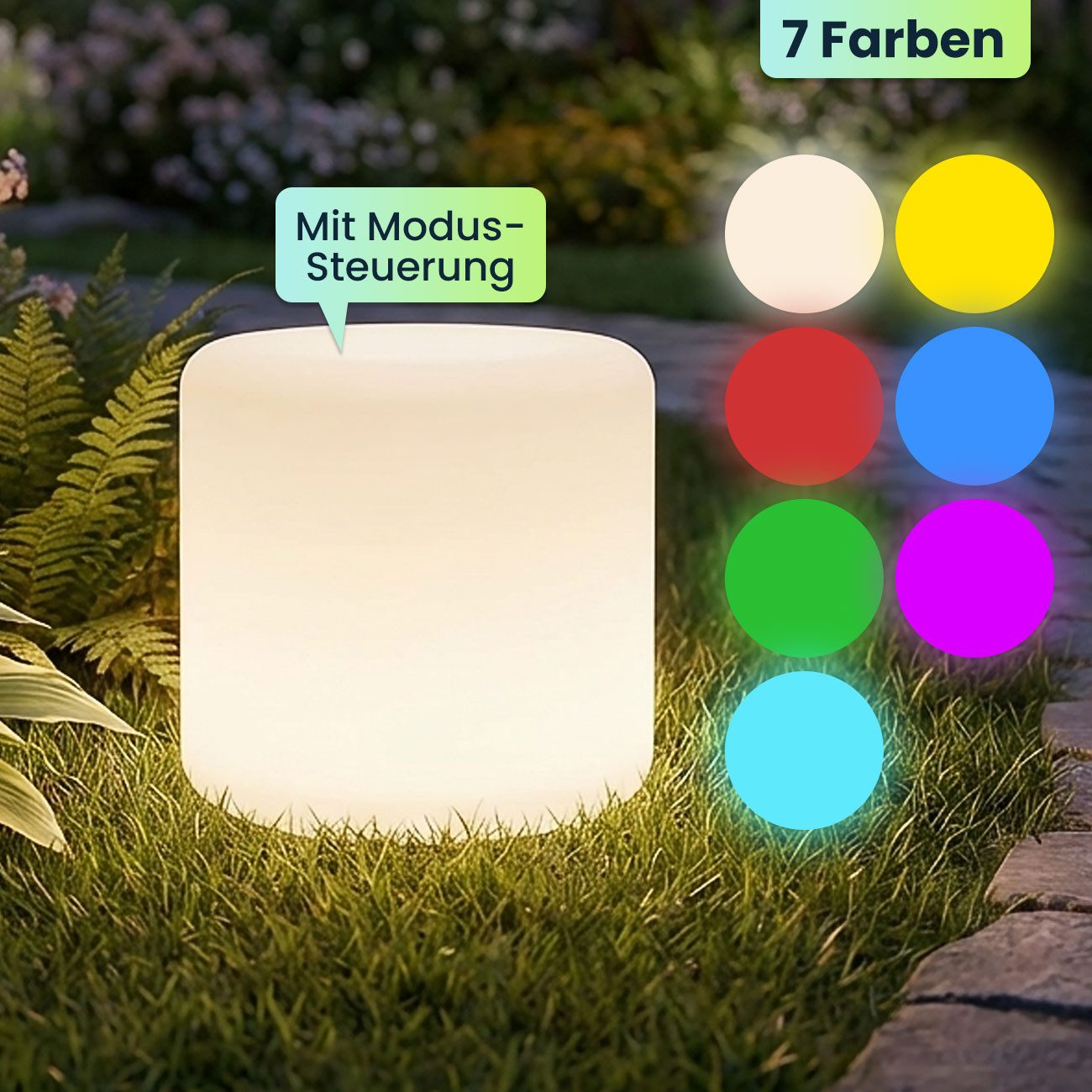 shop'n smile ideoon LED Außen-Tischleuchte LED Solar Tischlampe & Gartenleuchte Zylindrisch Akku-1200mAh IP44, LED, Farbwechsler, ca. 8 Std. Laufzeit, Solar-& U – Bild 5 von 5