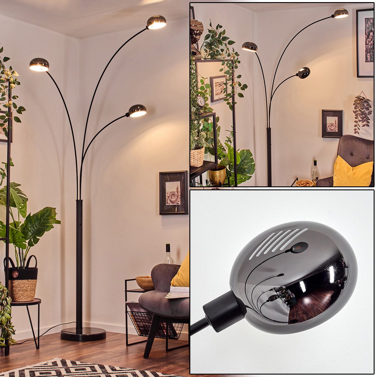 Stehlampe Stehlampe aus Metall in Schwarz/Chrom/Rauch im Retro/Vintage-Design