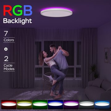 MODLICHT LED Deckenleuchte 24W LED RGB Deckenlampe 3000K-6500K Dimmbar Wohnzimmer Lampe, mit Fernbedienung, für Wohnzimmer Schlafzimmer Küche Bad IP40, Ø30cm