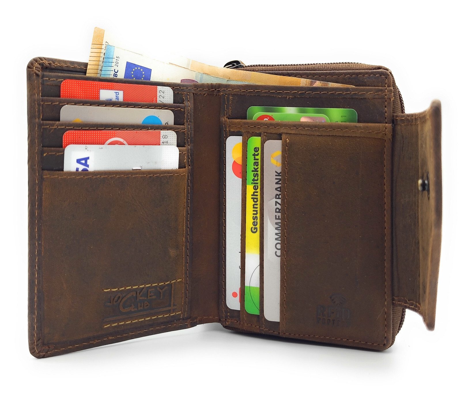 JOCKEY CLUB Geldbörse echt Leder Portemonnaie mit geprägter Katze, 11 Karte günstig online kaufen