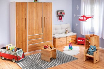 BioKinder - Das gesunde Kinderzimmer Kleiderschrank Lina 3-teilig mit 3 Schubladen, 2 flexiblen Kleiderstangen, 5 schmalen Einlegeböden und 1 breiten Einlegeboden