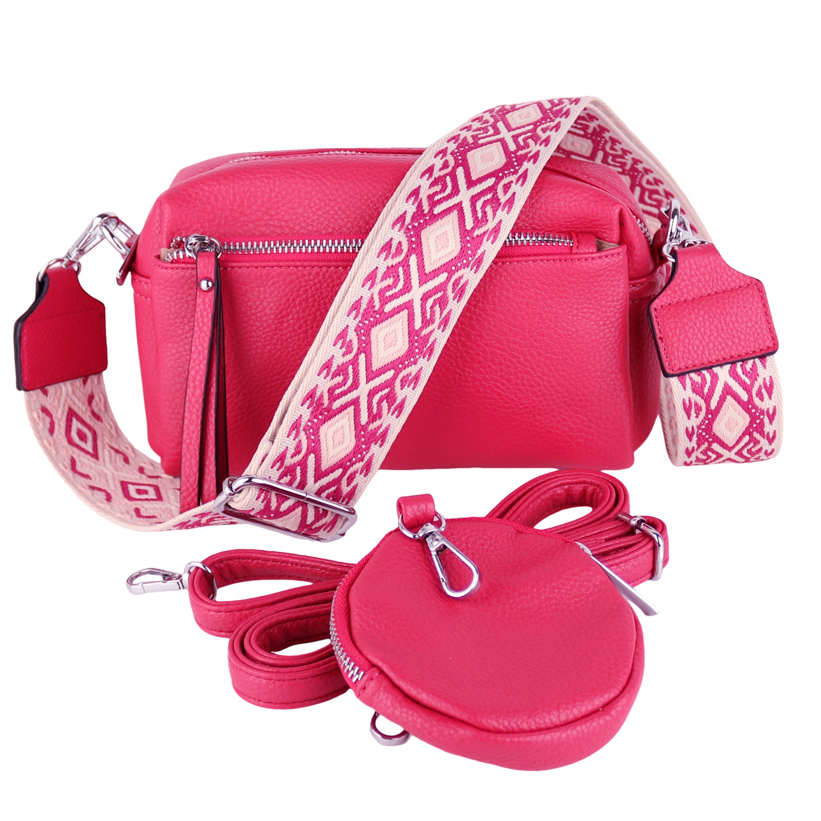 MIRROSI Umhängetasche Damen, Veganleder Crossbody Tasche Bag, Schultertasche (inkl. 1 Münzbeutel und 2 Wechselgurte, 19x14x8cm (BXHXT), gemusterten & verstellbaren Schulterriemen