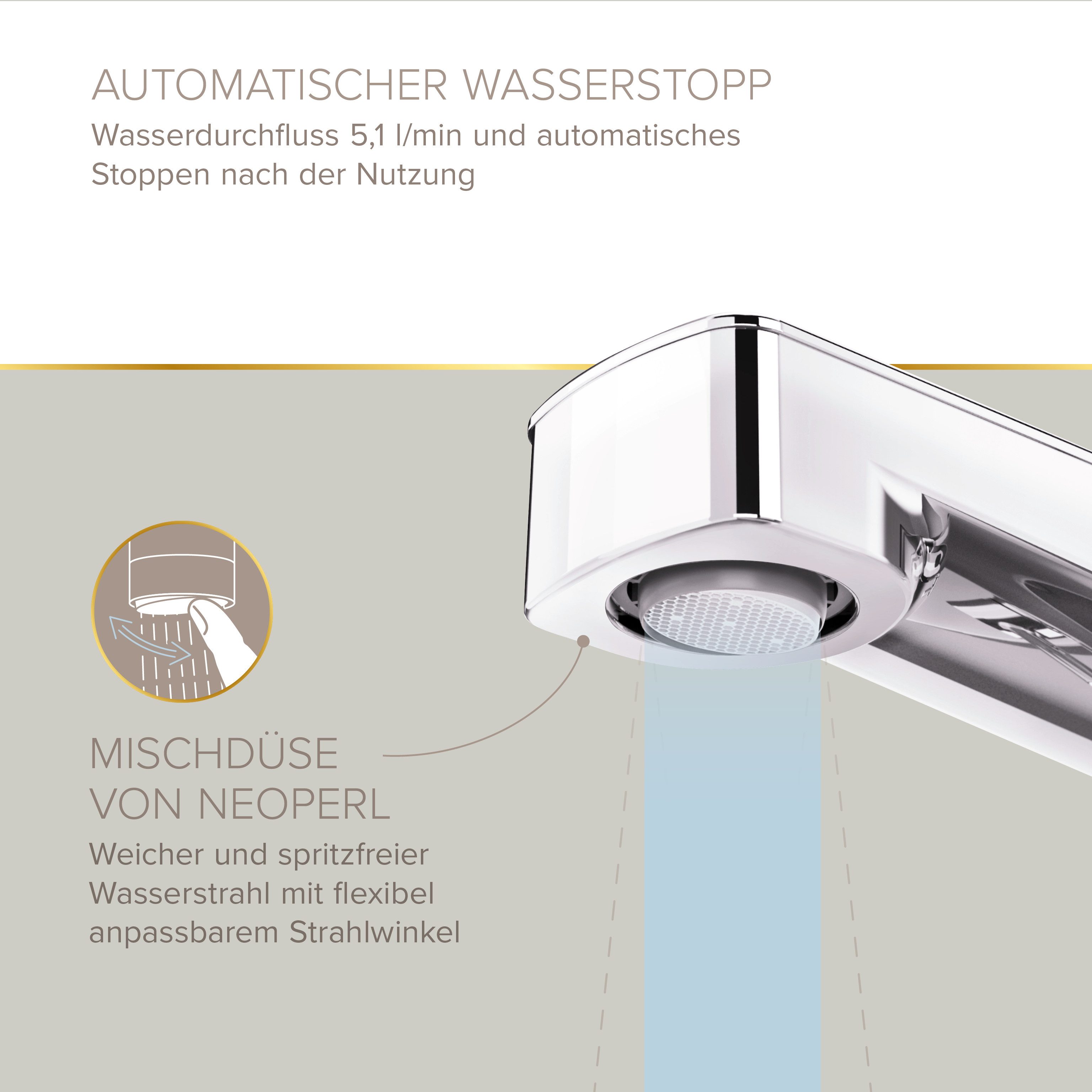 Lenz Waschtischarmatur MOLA Chrom, Sensorsteuerung, mit Easy Clean Pop-Up Ventil Nickelfrei, Kein Stromanschluss nötig – Bild 4 von 5