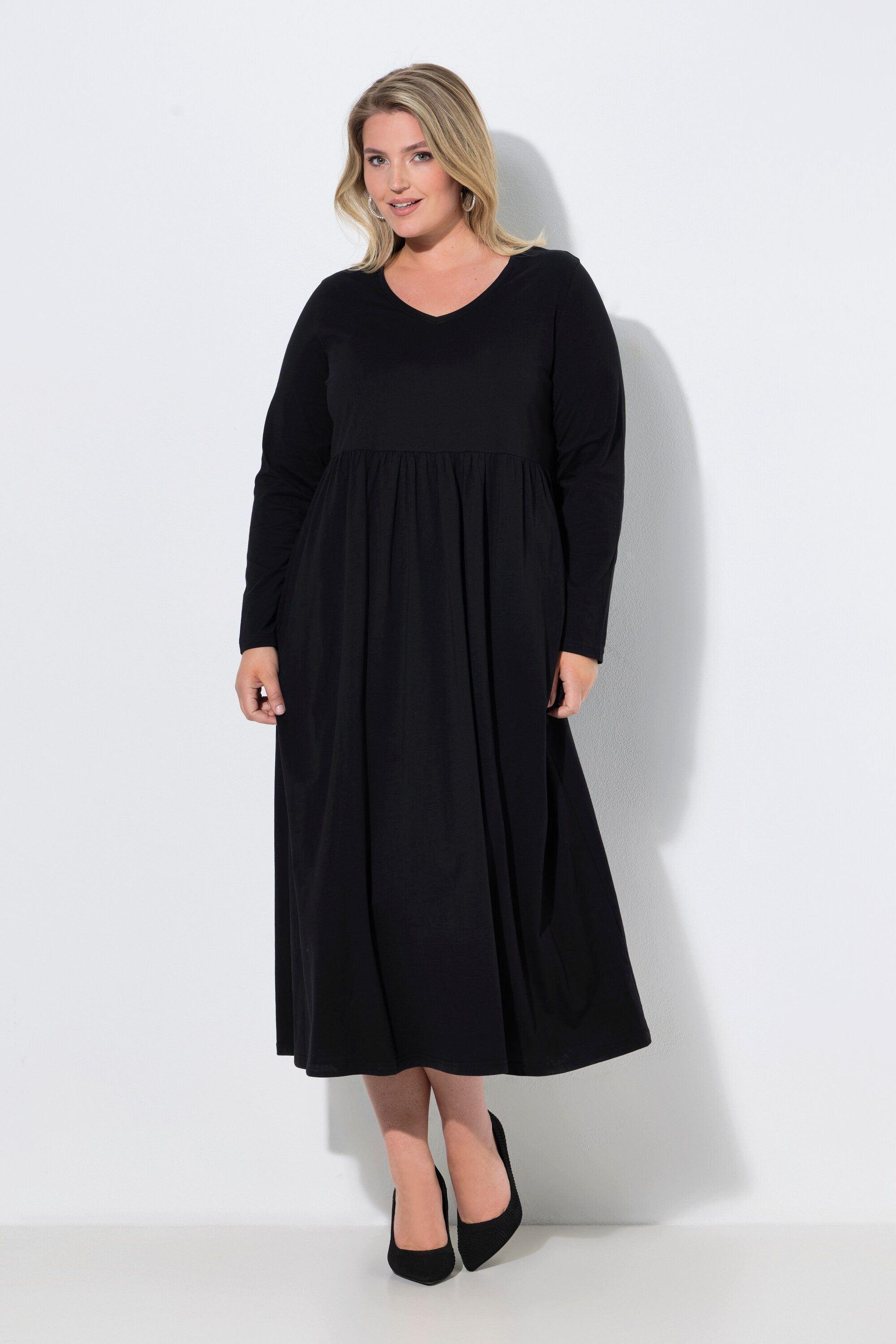 Maxikleid Maxikleid A-Linie V-Ausschnitt Langarm