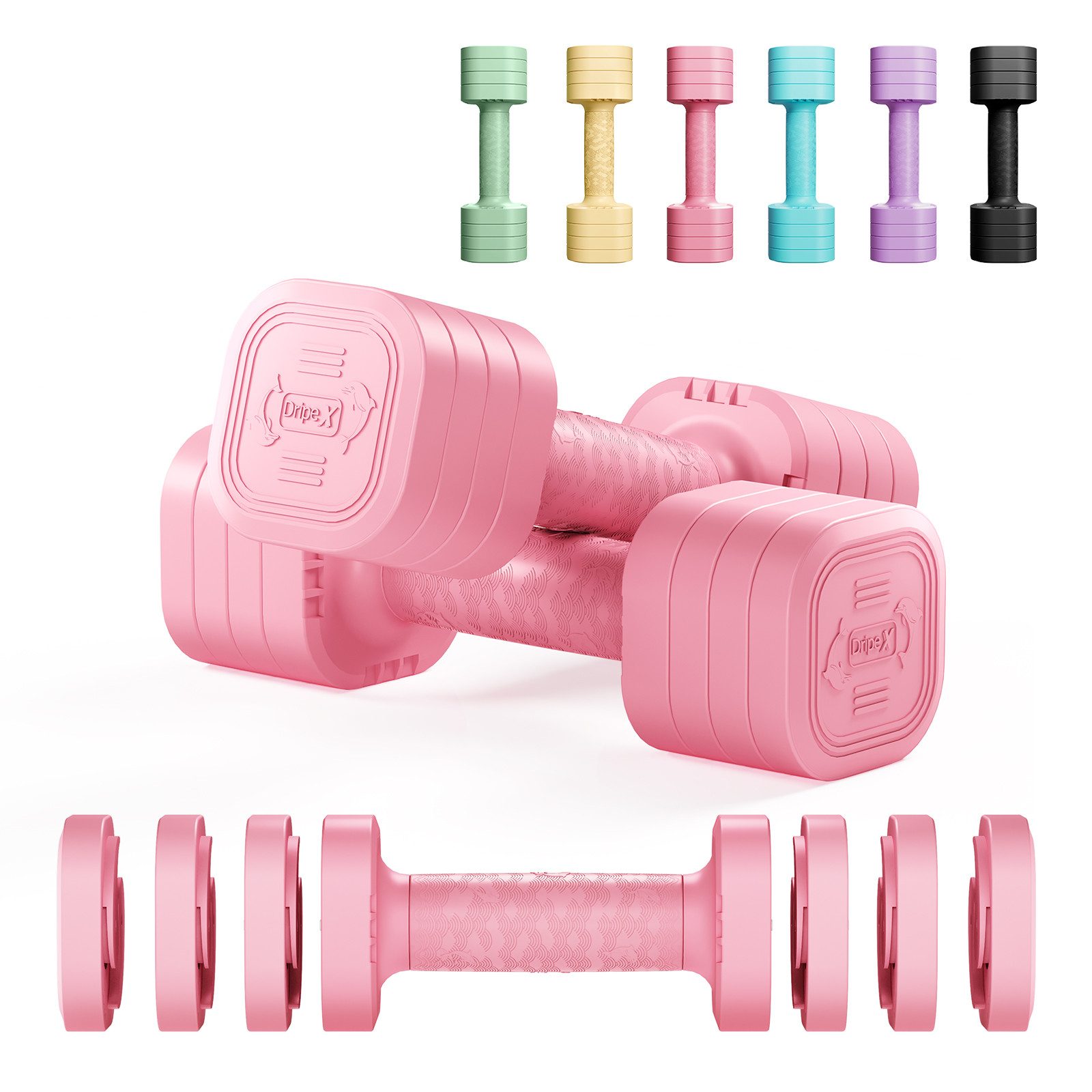 Dripex Hantel-Set verstellbare Hanteln Set 2er 2,5kg/5kg, justierbare 6 Hantelplatten