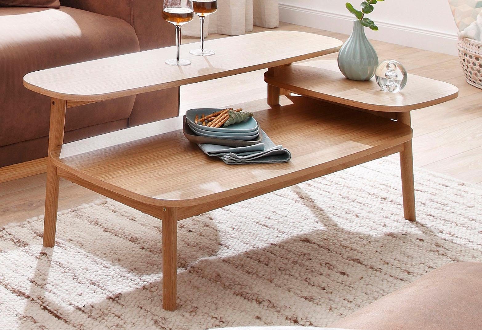 Woodman Couchtisch Eichberg, Kafeetisch, Sofatisch, Wohnzimmertisch, mit 3 verschiedenen Ebenen, Breite 120 cm, FSC®-zertifiziert