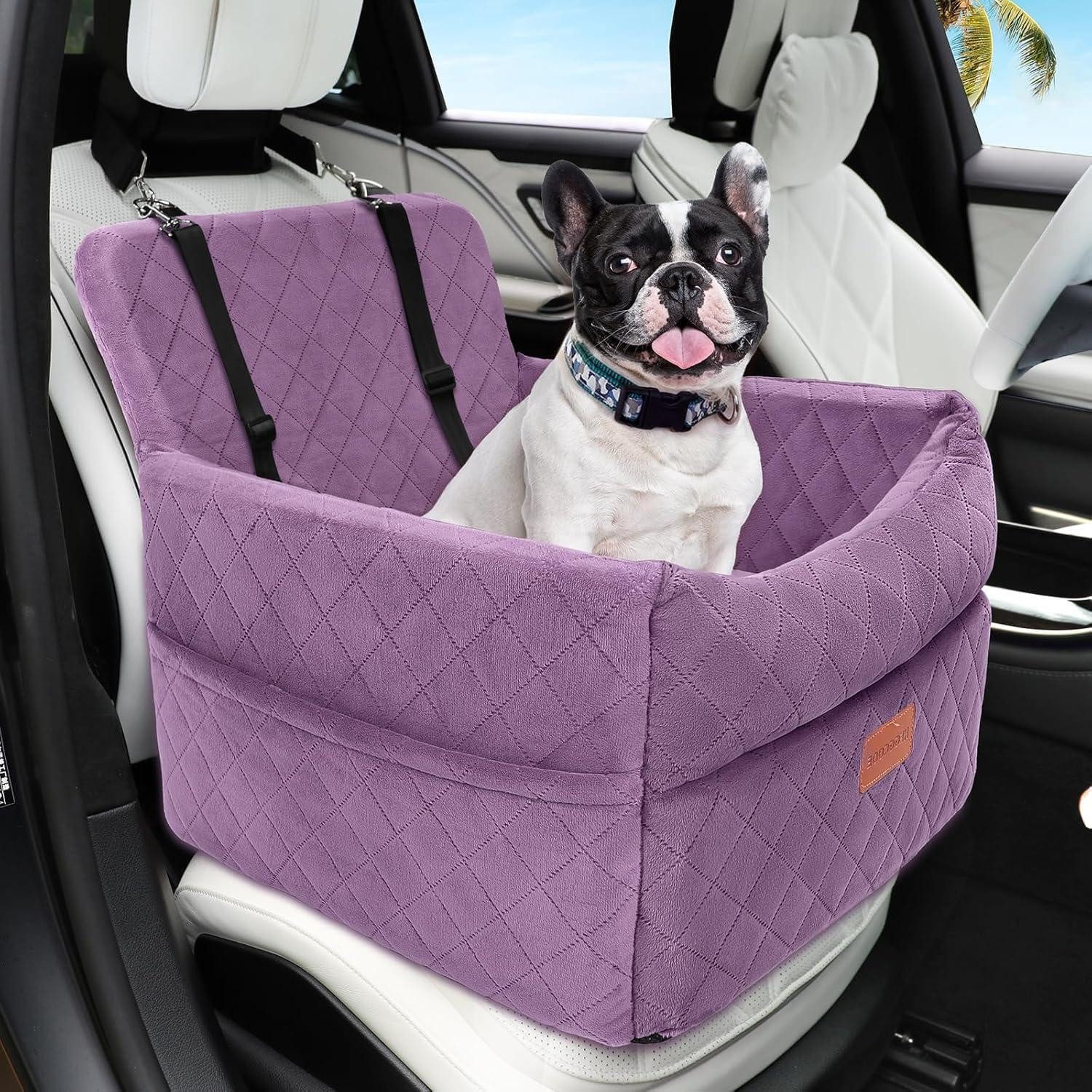 LuxusKollektion Hunde-Autositz Hundeautositz waschbar Sitzerhöhung Ansteckleine Rückbank Lila