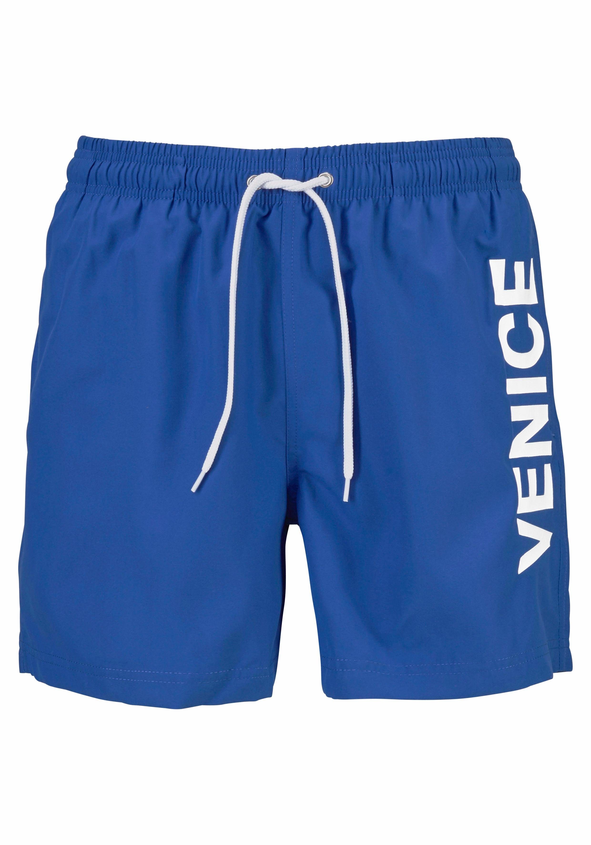Badeshorts Beach Logodruck blau mit Venice