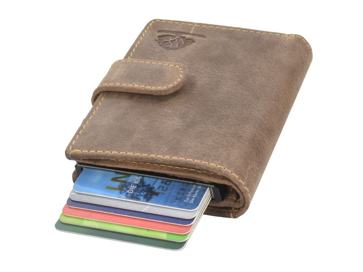 Greenburry Geldbörse Vintage, Kartenbörse mit braun Kartenetui RFID Münzfach, mit Card-Slider, Schutz