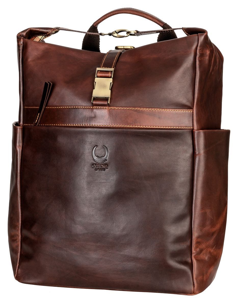 Corno d´Oro Rucksack Herren Leder Groß Handmade Rolltop Lederrucksack Damen, für 17 Zoll Laptop, verstellbares Volumen, viele Fächer