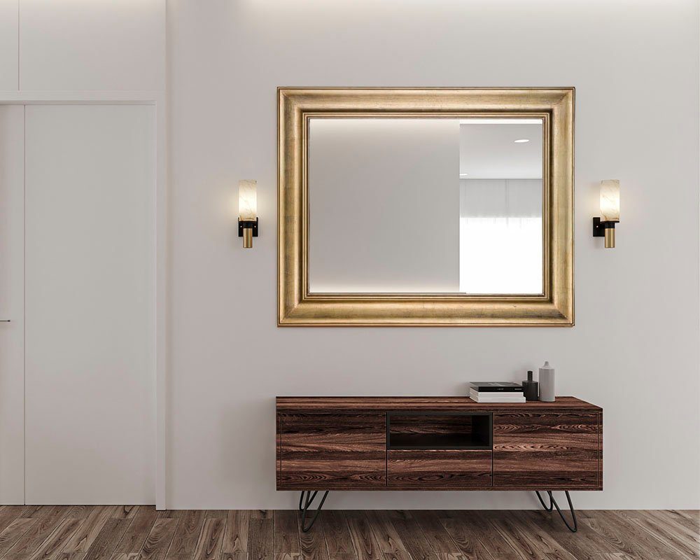ASR Rahmendesign Wandspiegel Modell Kaunas, Blattgold, Größe außen: 80cm x 100cm x 5cm | Wandspiegel