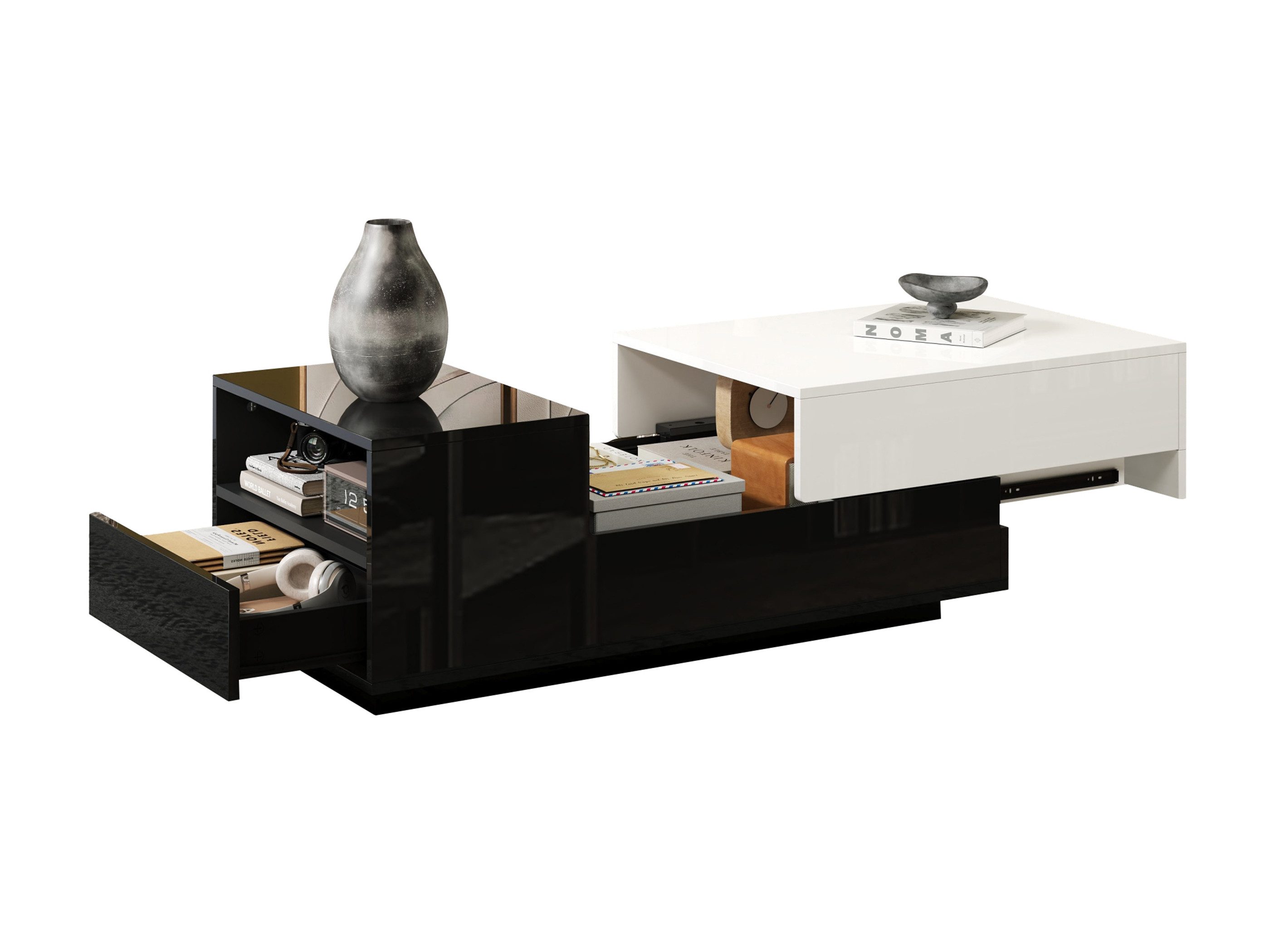 SeedWave Couchtisch Kontrastfarbener Sofatisch mit Ausziehbarer Tischplatte, Stauraum, 1× Grifflose Schublade mit Rückprallvorrichtung