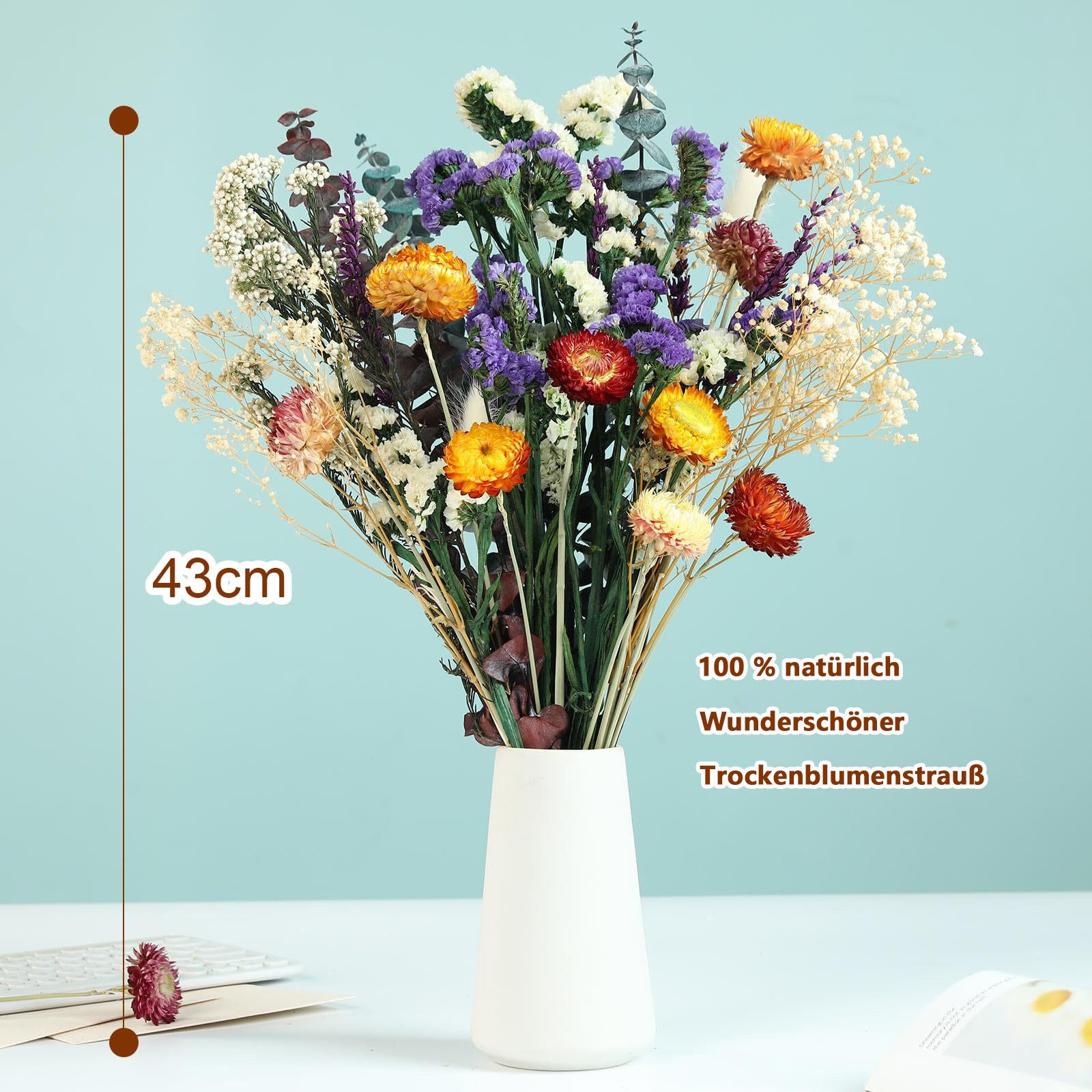 Trockenblume Trockenblumenstrauß Groß Set, Brautstrauß Trockenblumen Strauß, Diwzbyn, Groß zum Basteln Strohblumen Getrocknet für Wohnzimmer Home – Bild 3 von 5