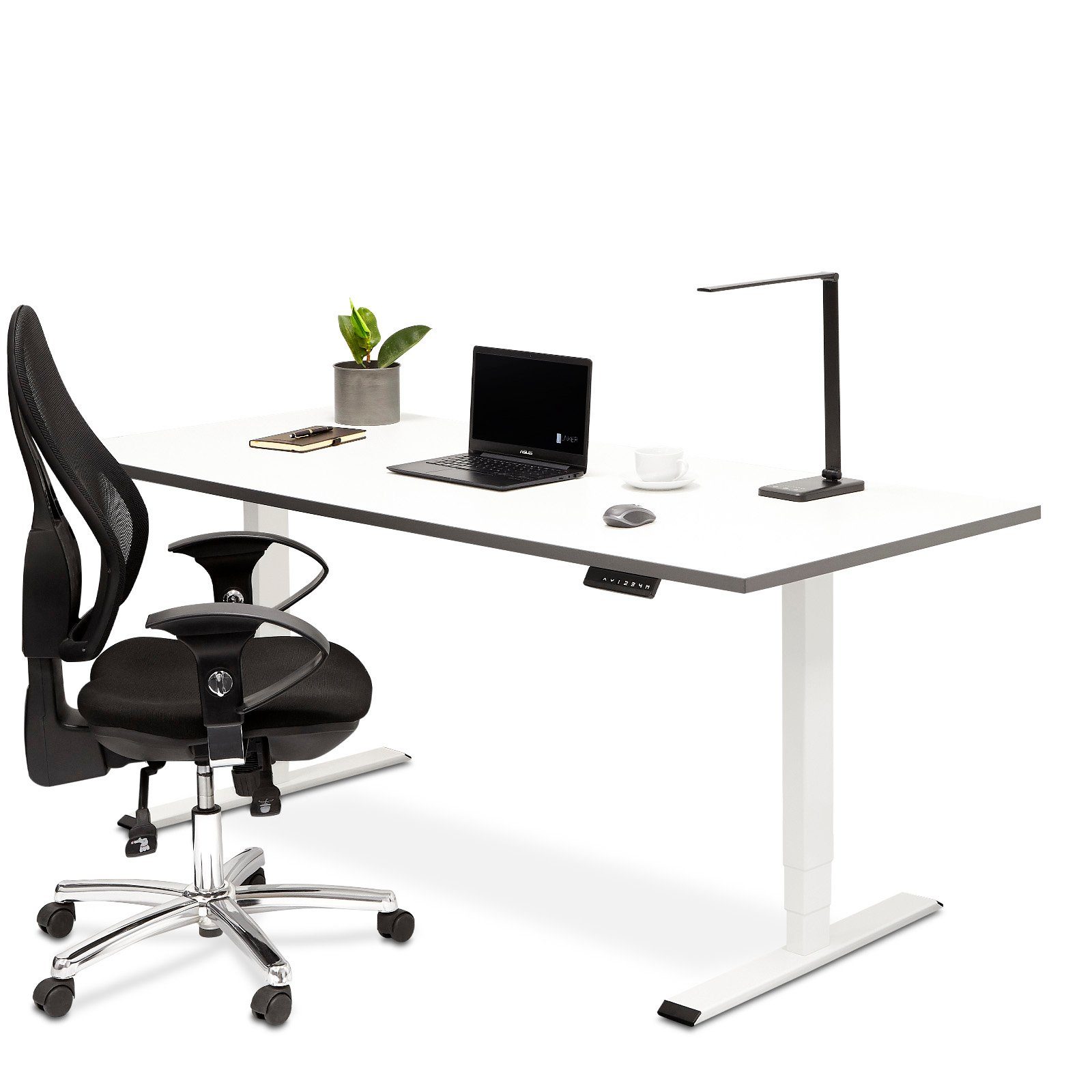 SO-TECH® Schreibtisch Tischgestell elektrisch höhenverstellbar mit Memoryeffekt, Belastbarkeit inkl. Tischplatte 80 Kg weiß