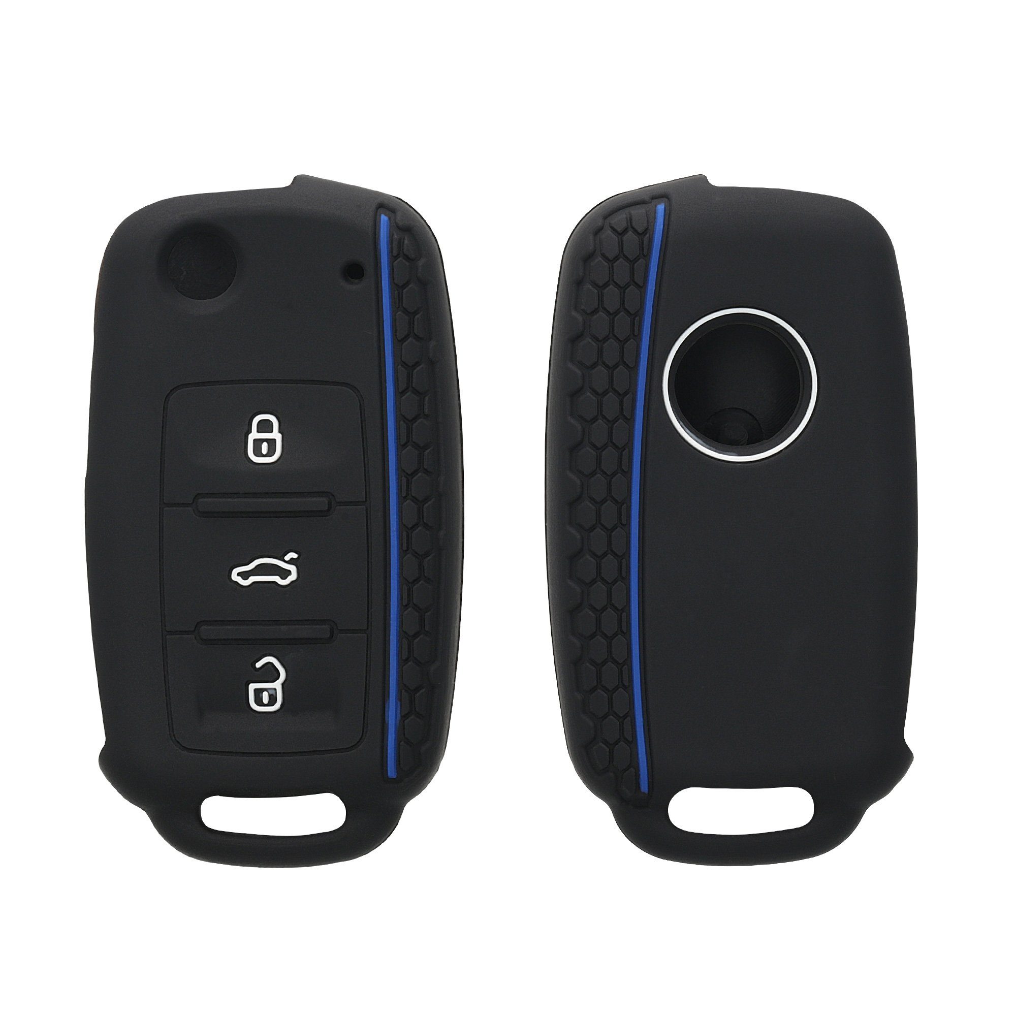 kwmobile Schlüsseltasche Autoschlüssel Silikon Hülle Schlüsselhülle Blau VW Case Skoda Schlüssel Seat, für Cover