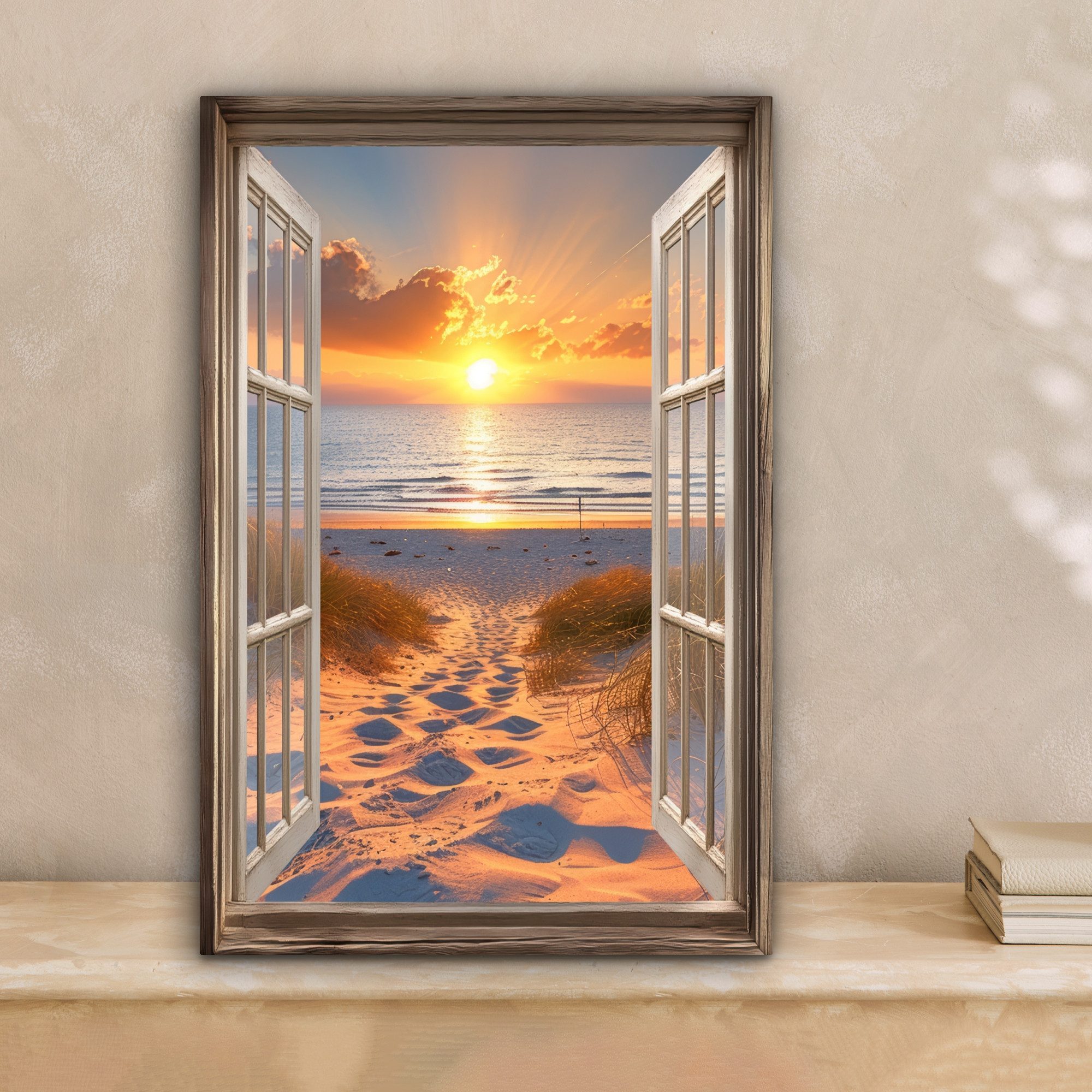 OneMillionCanvasses® Leinwandbild Durchblick - Strand - Dünen - Sonnenunter günstig online kaufen