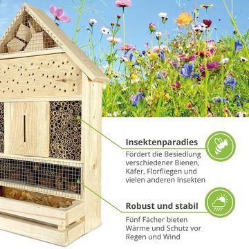 gartenetage Insektenhotel zum Aufhängen XXL mit Pflanzenbalkon, Naturbelassenes Insektenhaus & Bienenhotel/ Insektenhotel Groß