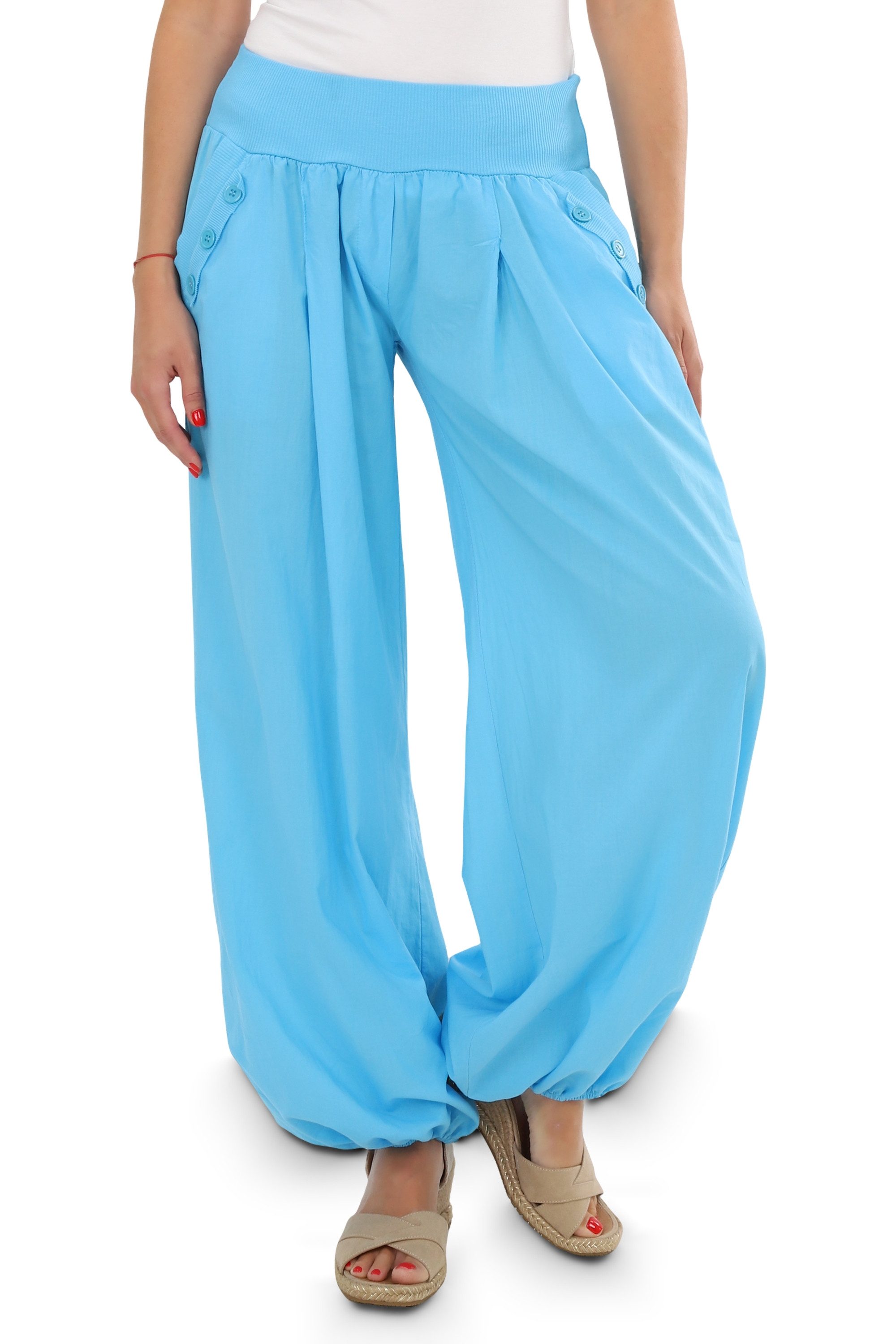 malito more than fashion Haremshose malito Damen Pumphose mit Zierknöpfen 23245P Sommer Aladinhose Freizeithose locker & lässig Einheitsgröße