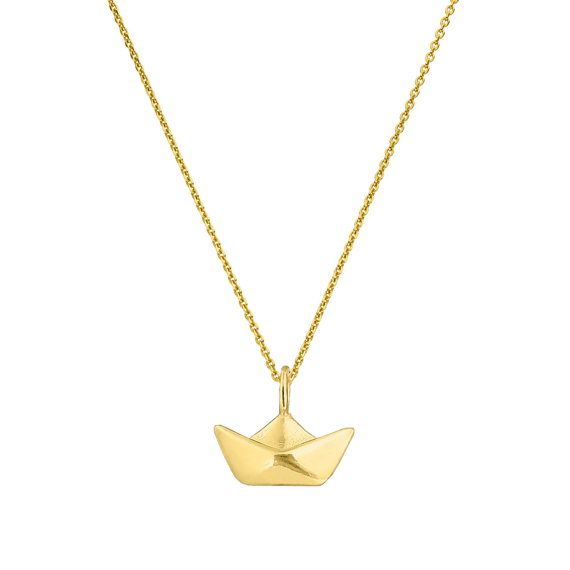 SCHOSCHON Kette mit Anhänger Halskette 3D BOOT 925 Silber - Maritim Schmuck Schiffchen Segelschiff (Reisegeschenk Abenteuer Weltreise, Stapelbar), Papierboot Design