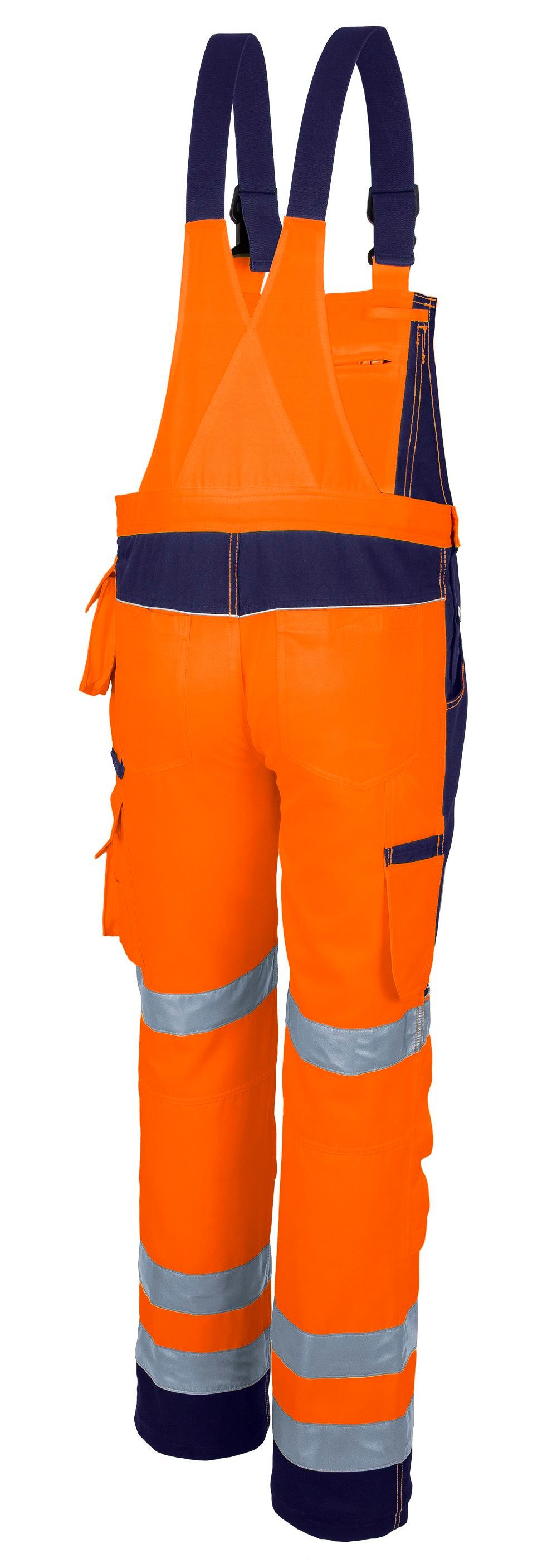 Qualitex Workwear Arbeitslatzhose reflektierende PROfessionals Warnschutz-Latzhose (faserverstätkt) (1-tlg) Arbeitshose mit 16 Taschen - Strapazierfähig - mit Zertifizierung