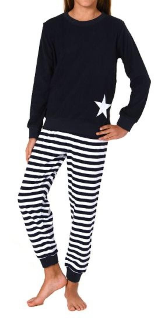 Normann Pyjama Kuscheliger Mädchen Frottee Schlafanzug mit Bündchen in Sterne-Optik