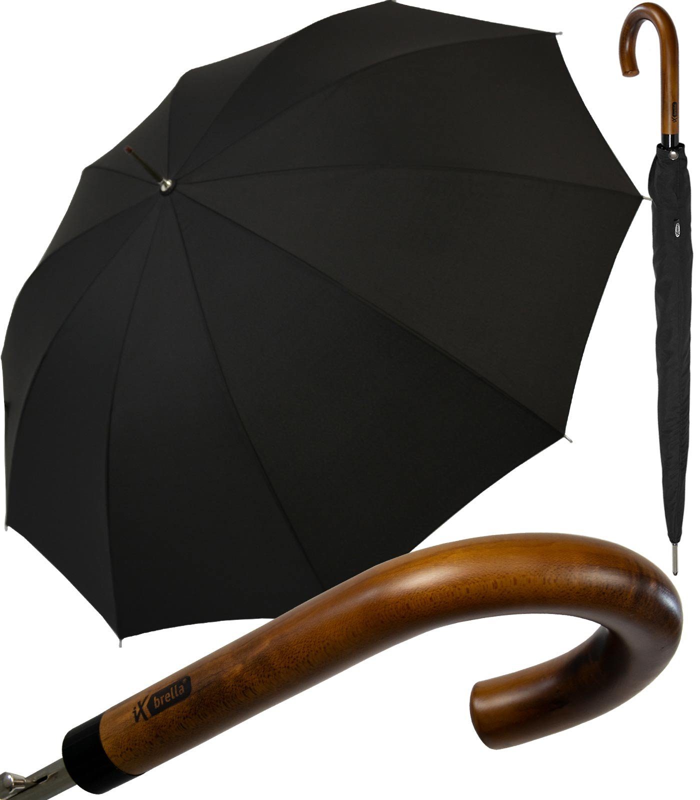 iX-brella Langregenschirm High Quality Herren-Schirm mit Automatik und Echtholz-Rundhakengriff, klassisch-edel