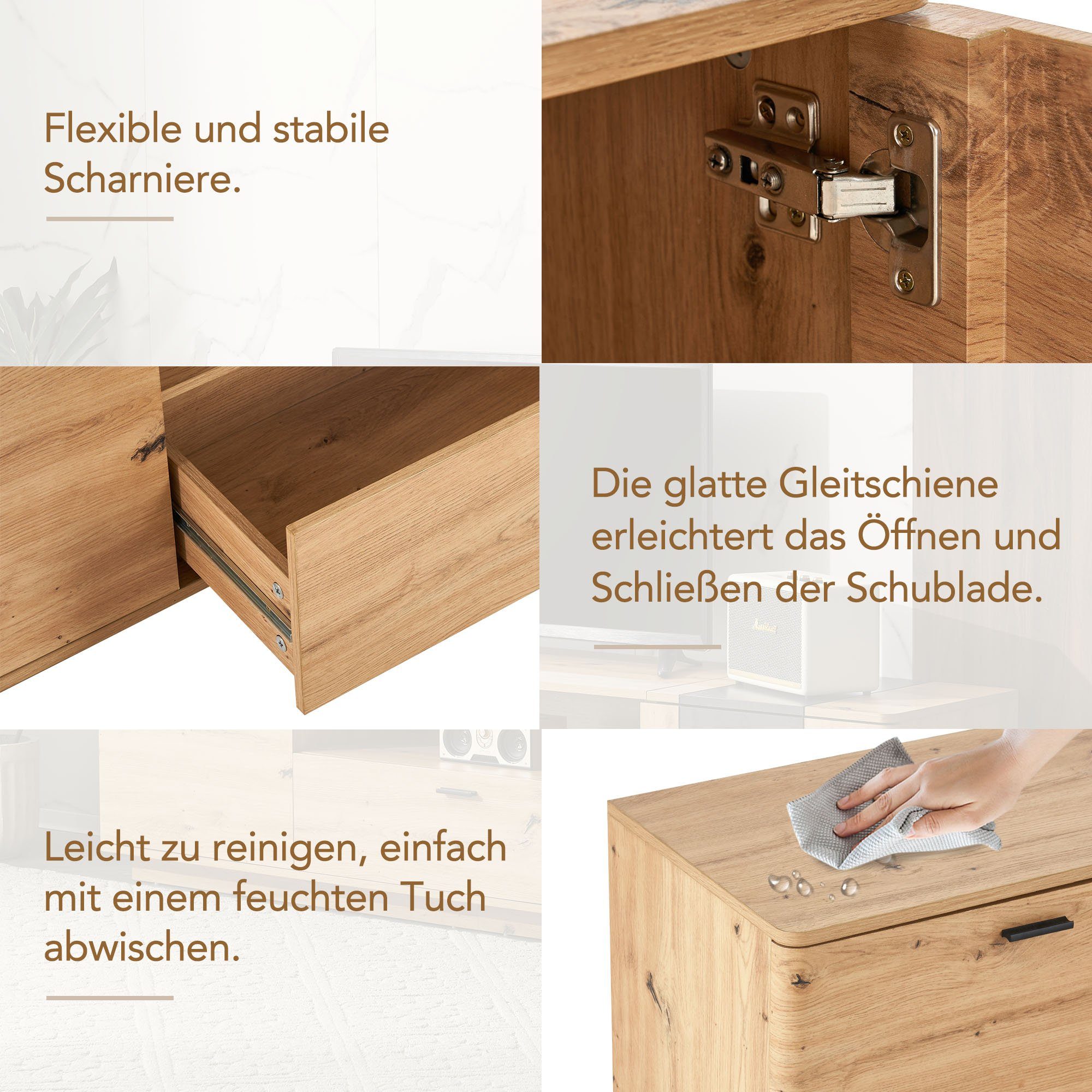 180x40x47 für Holzmaserung, TV 80" cm Stauraum Geräumiger Celya cleverer TV-Schrank TV-Schrank,