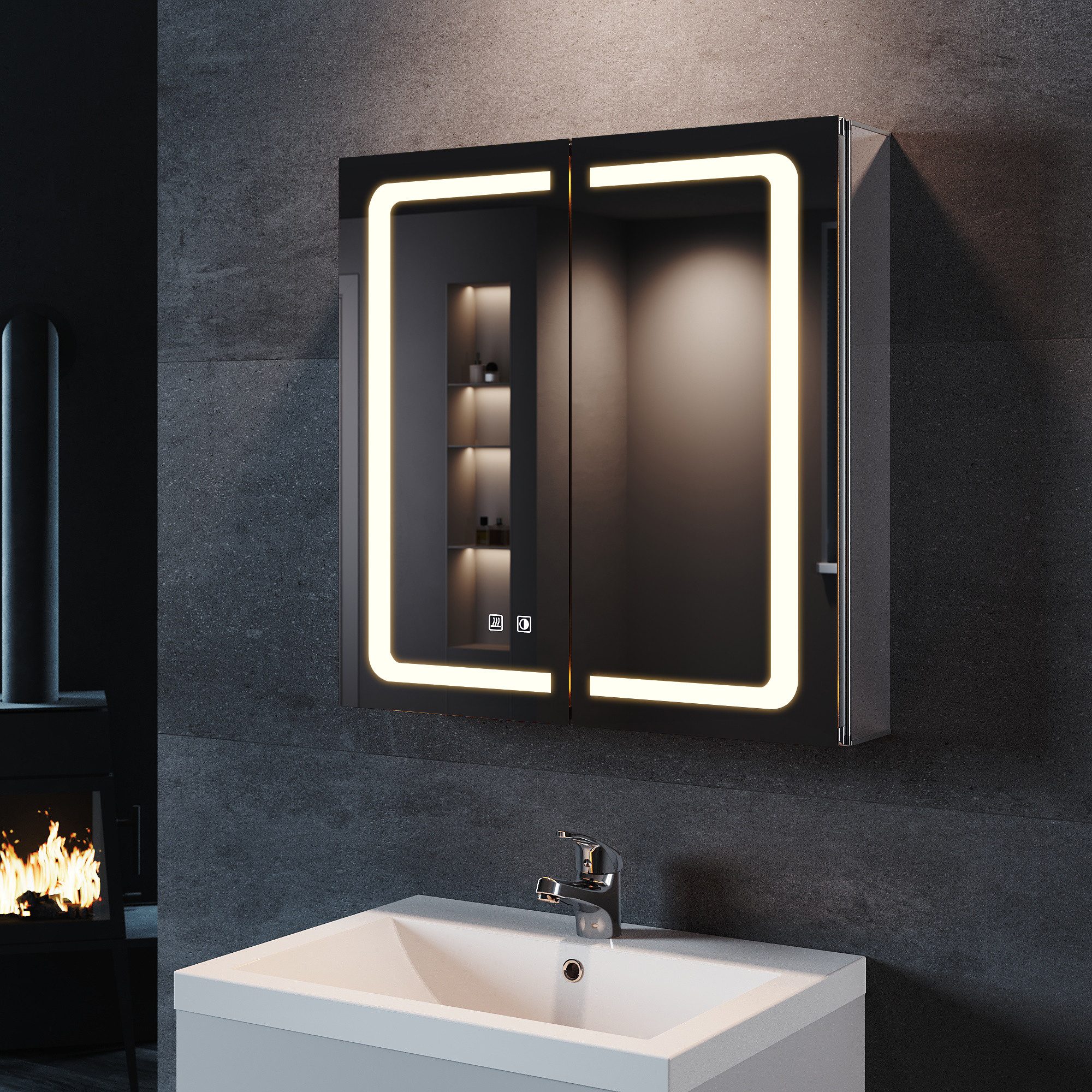 Badezimmerspiegelschrank Aluminium LED-Badezimmerspiegelschrank 65X65cm