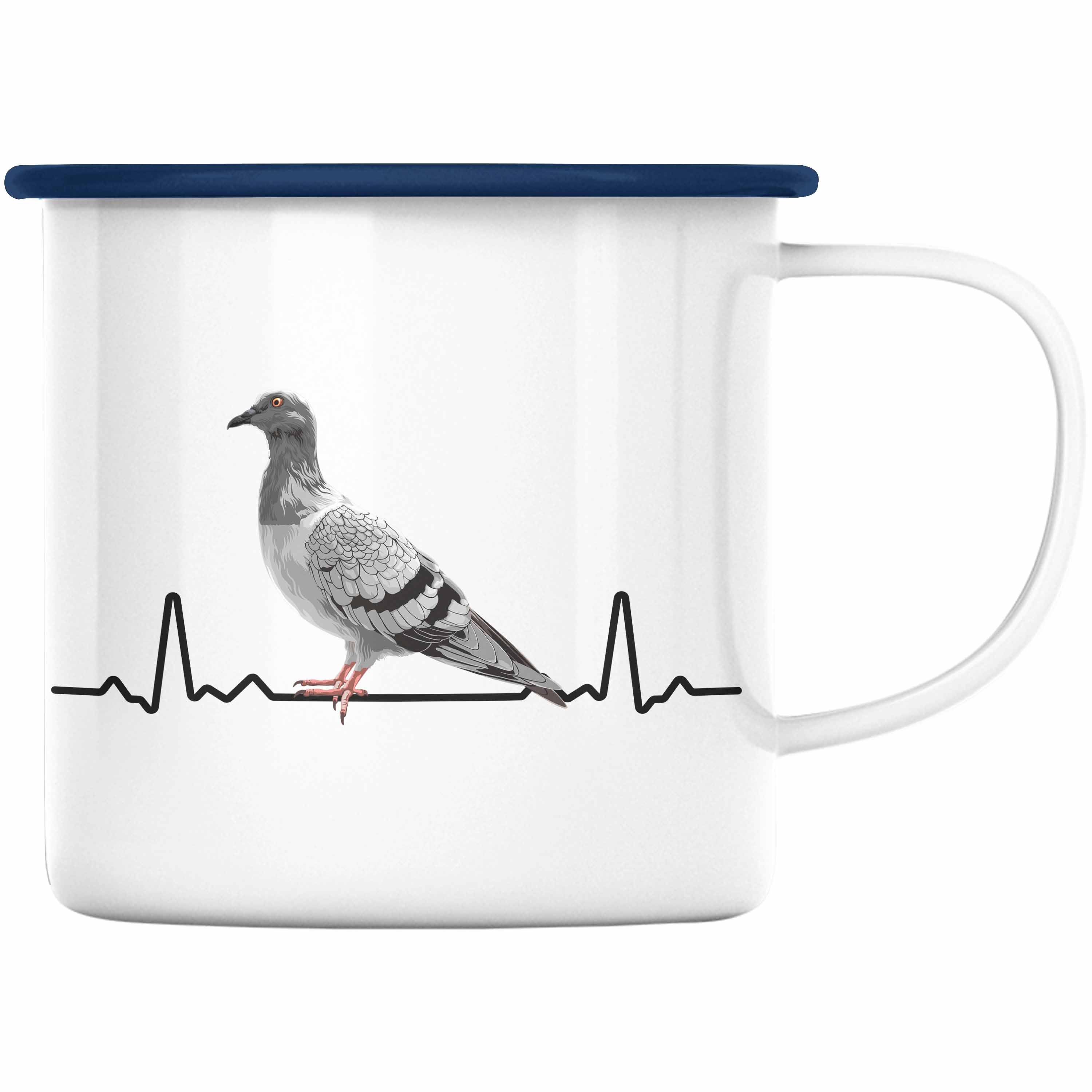 Trendation Thermotasse Trendation Taubenflüsterer Spruch Becher Zaubenzucht Emaille - Taubenzüchter Geschenk Taubenliebhaber Blau Tasse Tauben Zubehör Herzschlag Lustiger