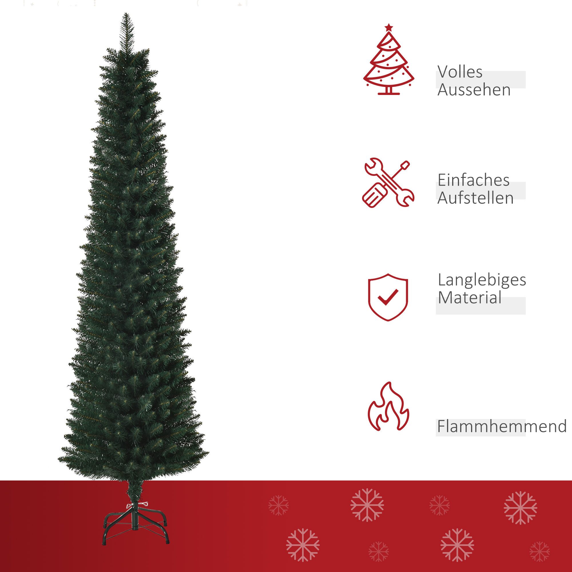 HOMCOM Künstlicher Weihnachtsbaum 180 cm Christbaum mit 380 Spitzen, klappbar Metallständer, Künstlicher Baum, für Weihnachten Deko, Grün – Bild 4 von 5