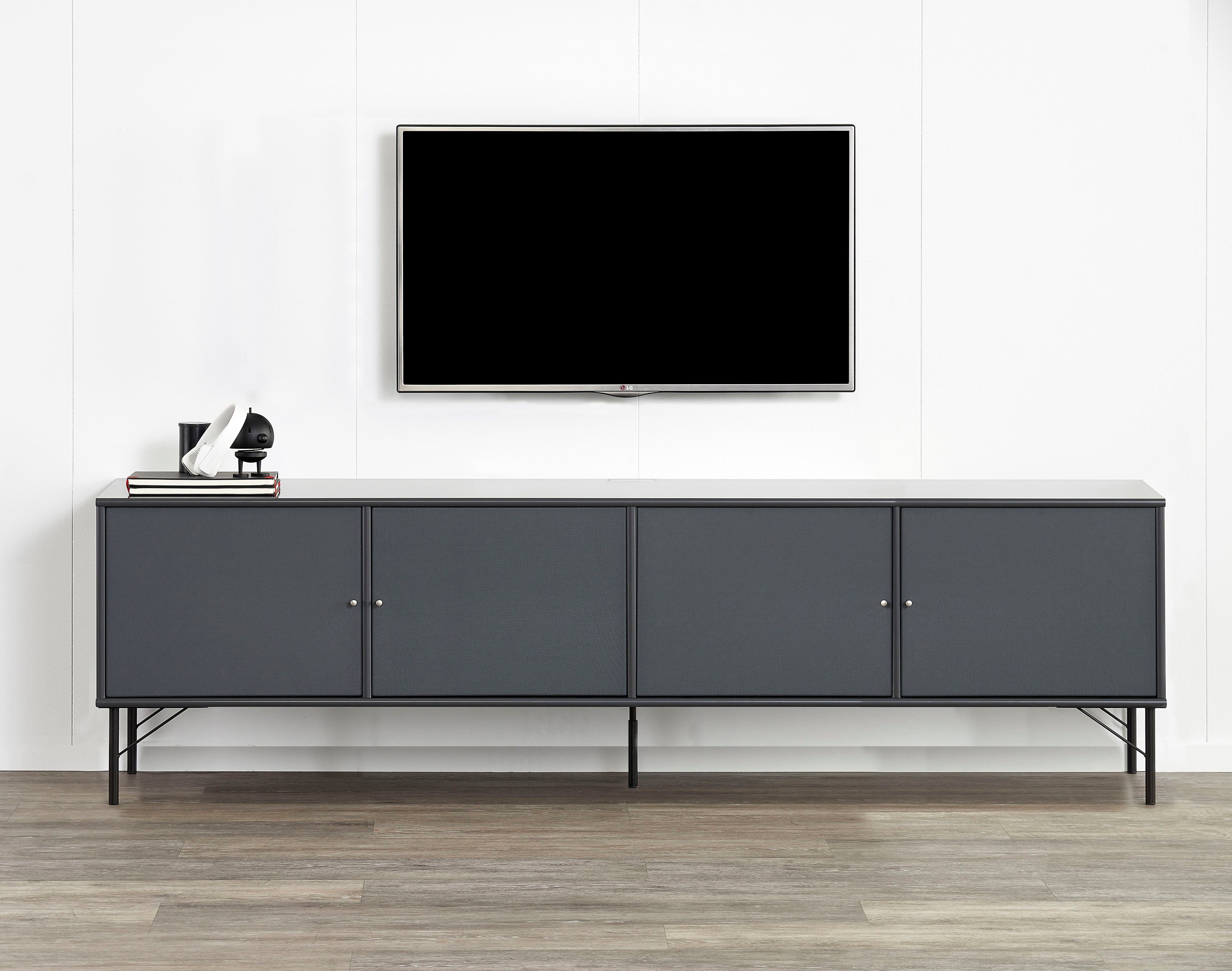 Hammel Furniture Media-Board Mistral, mit vier Türen mit Akustikstoff, 5  Metall Füße, Breite: 214,9 cm