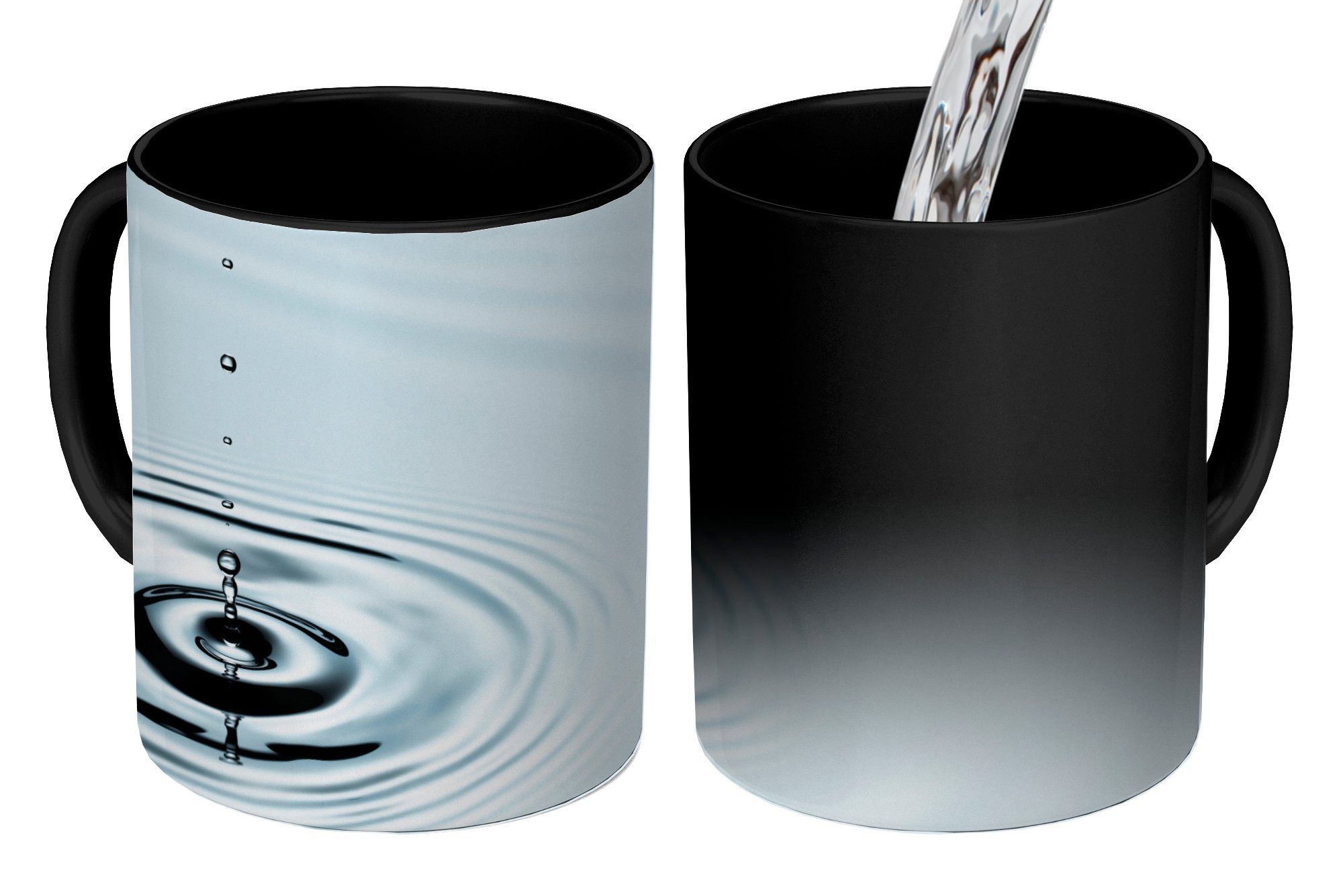 MuchoWow Tasse Wassertropfen bilden Ringe in hellblauem Wasser, Keramik, Farbwechsel, Kaffeetassen, Teetasse, Zaubertasse, Geschenk