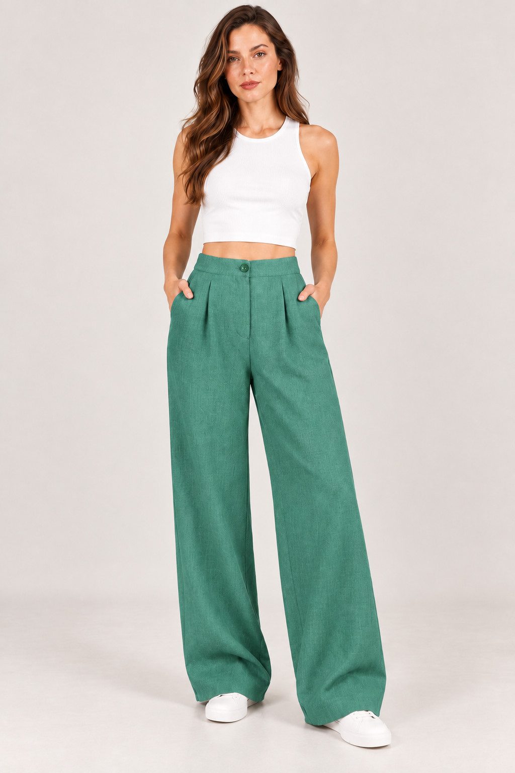 fashionshowcase Palazzohose Damen Stoffhose High Waist – elegante Bundfaltenhose mit weitem Bein vielseitig, mit Bundfalten, ideal für lange Beine