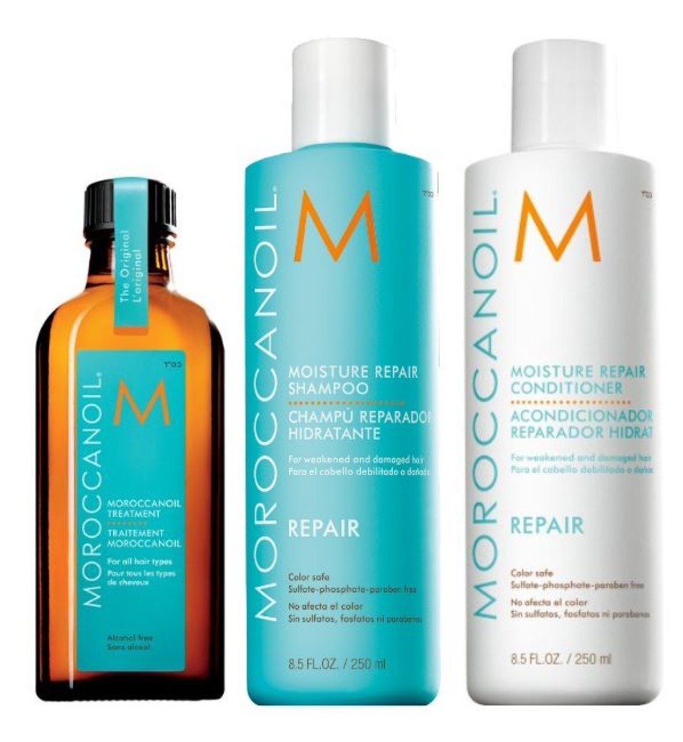Trio, Behandlung, reparierend Conditioner Shampoo Repair 3-tlg., + moroccanoil + Set, Haarpflege-Set