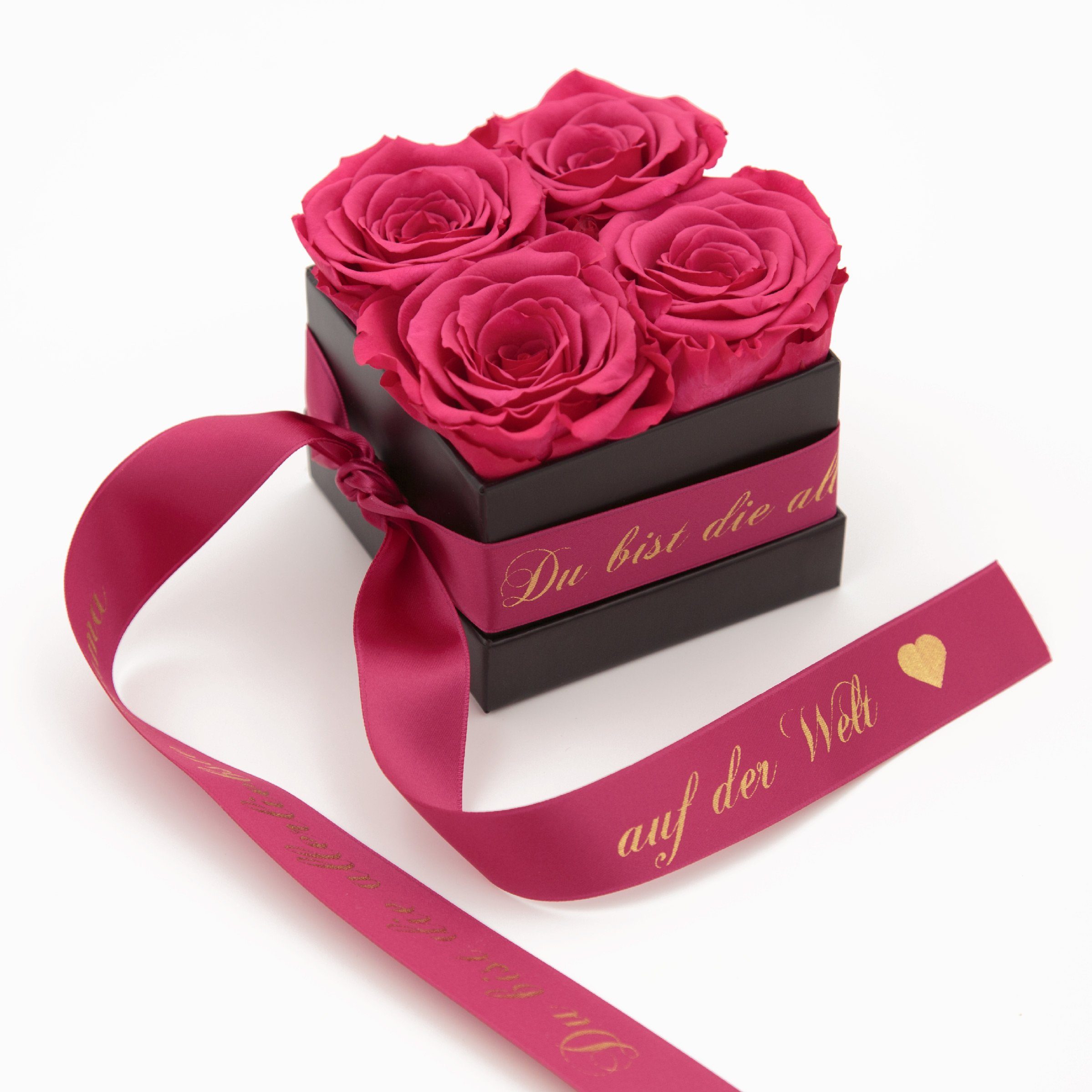 Kunstblume Allerliebste Mama auf der Welt Geschenk Rosenbox 4 konservierte Rosen Rose, ROSEMARIE SCHULZ Heidelberg, Höhe 8,5 cm, Echte Rosen haltbar 3 Jahre Pink